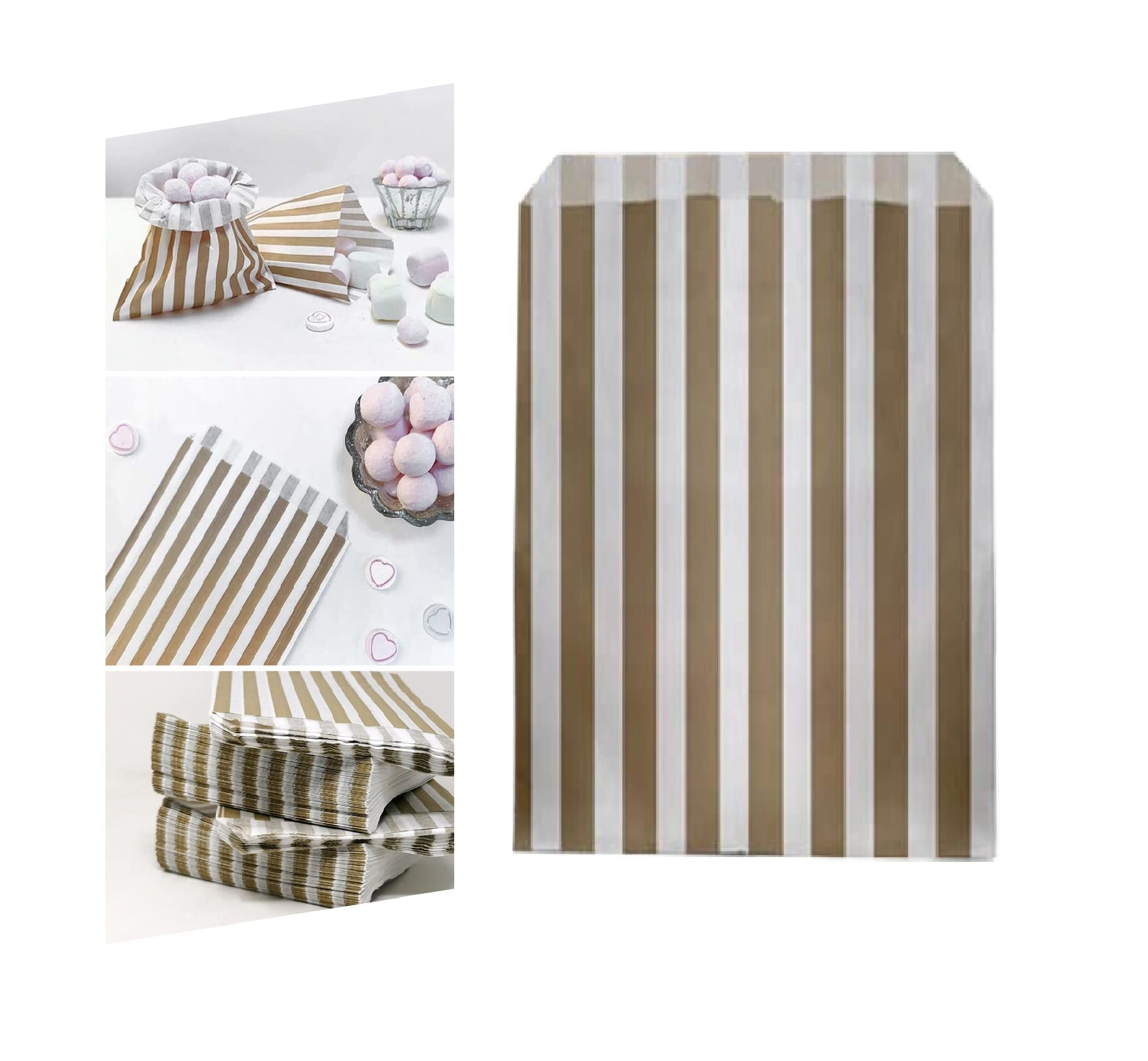 Candy Paper Bags 5" x 7" 1000Pcs Brown Striped Sweet Favour Bags for Christmas Party Chocolates Desserts By Tezraftaar®