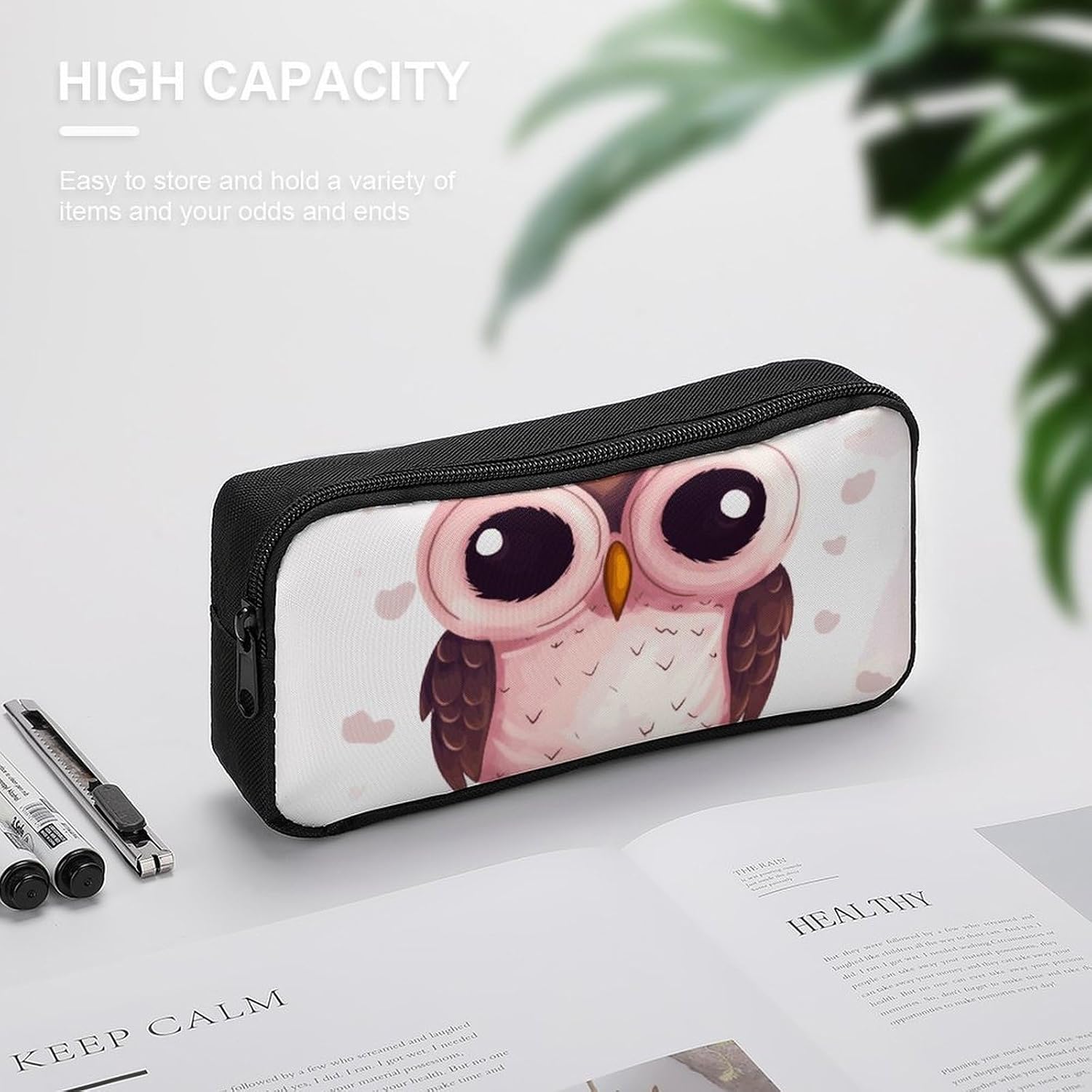 Lightweight Owl Animal Pen Pouch with Metal Zipper image 4
