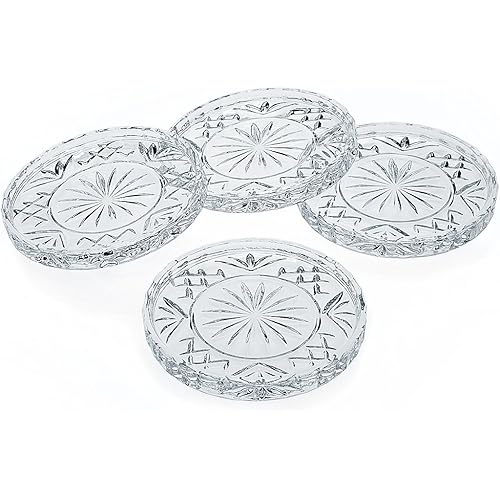 Godinger Dublin Coasters, Barware Coaster, for Drinks, Coasters for Coffee Table, Crystal Glass Bar Coaster, Drinkware & Glassware Decor, Set of 4