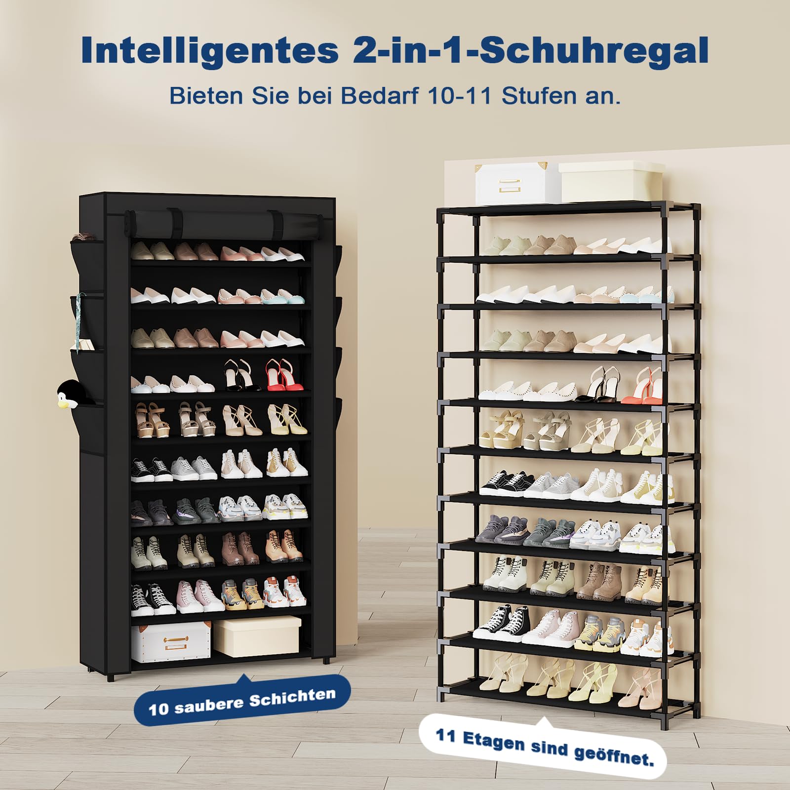 Mavivegue Zapatero de 11 niveles, zapatero alto para 50 pares de zapatos, con revestimiento antipolvo, de tela, para pasillo o salón