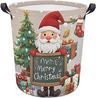 13.8 × 13.8 × 17.3 Inches Collapsible Laundry Baskets Christmas Ceremony Printed Waterproof Laundry Hamper Foldable Dirty Clothes Storage Bin for Bathroom Bedroom Office