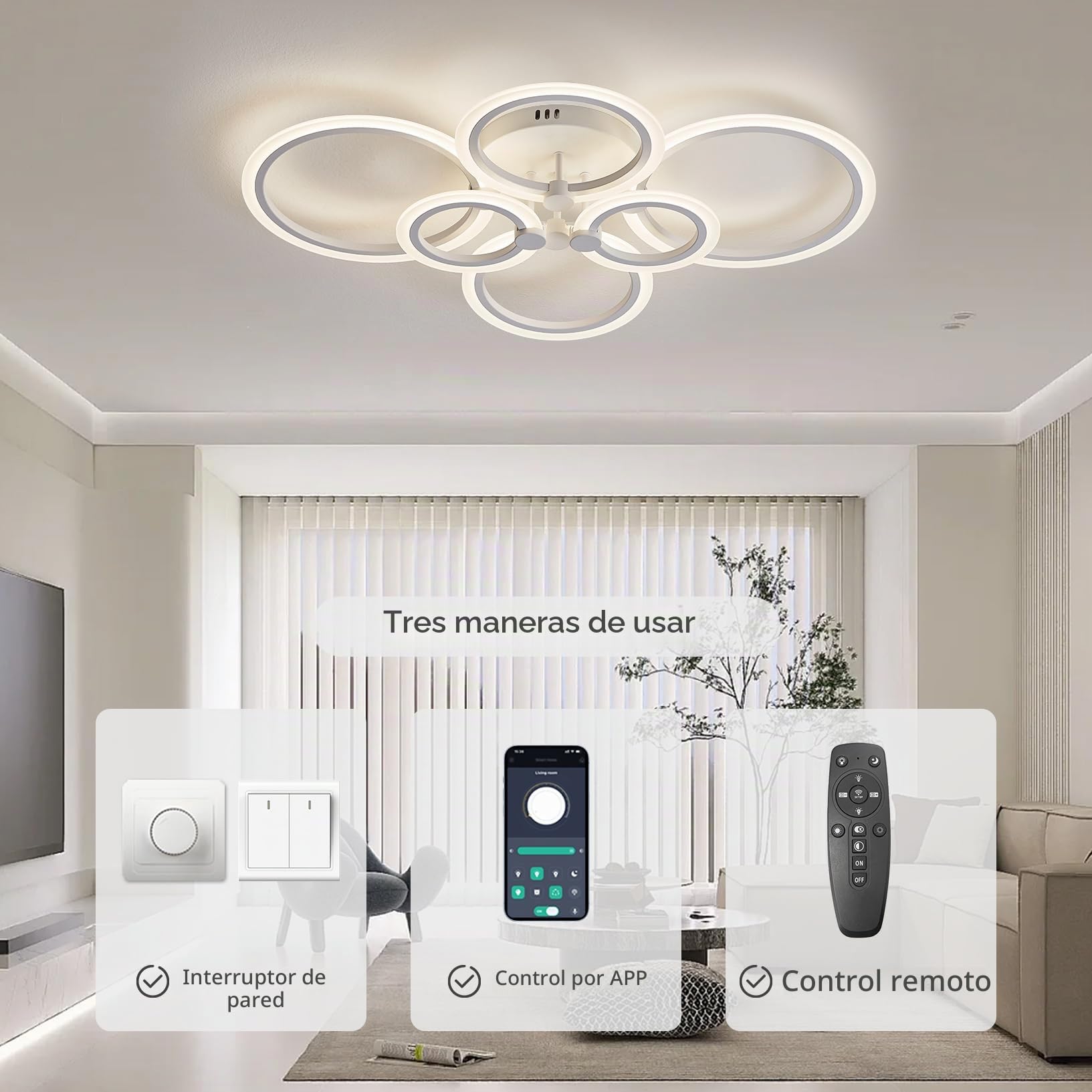 Plafon LED Techo Regulable, 54W 4590lm Modernas Lamparas de Techo Salon 2700K-6500K 5%-100% LED Lámpara de Techo Redondo Acrílico Blanco 80cm Con Control Remoto y APP para Cocina, Baño