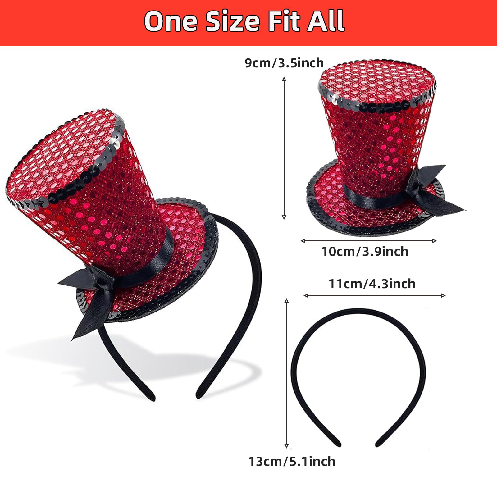 Myqiqi Mini Top Hat Headband, Sequins Tea Party Headpiece Fascinator for Women Lady Gril 1920s Gatsby Party Costume Accessory (Red) - Image 3