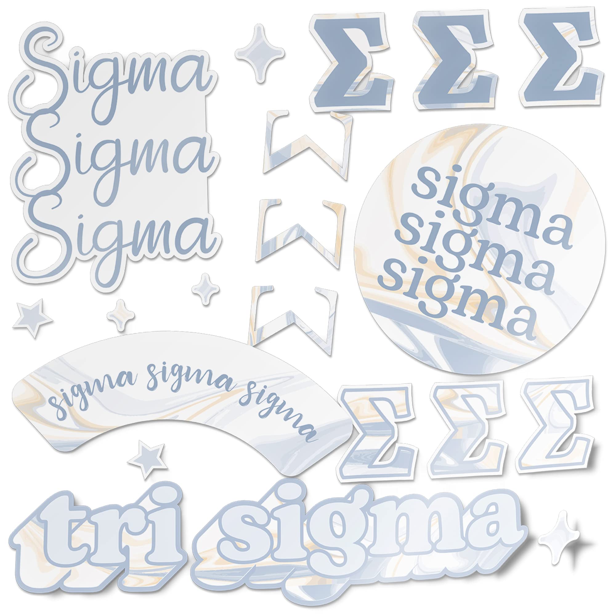 Sigma Sigma Sigma Sorority Marmo Decalcomania Di Borraccia Auto Full Sheet Multicolored-image