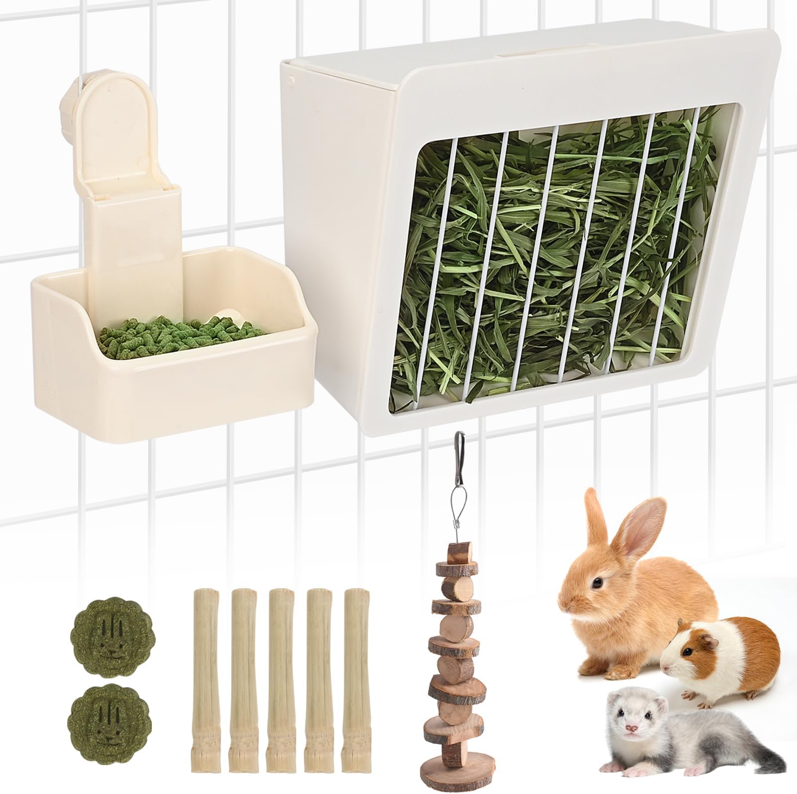 RUBYHOME Rabbit Hay Feeder Rack Food Feeding Manger Bunny Grass Holder Small Animals Less Wasted Food Dispenser for Rabbits Guinea Pig Chinchilla Hamster