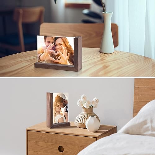 Miniatura 6 de Mixoo Marcos de fotos de 4 x 6 pulgadas, paquete de 2 unidades, marco de fotos de madera rústica en forma de L, marcos de doble cara vertical y