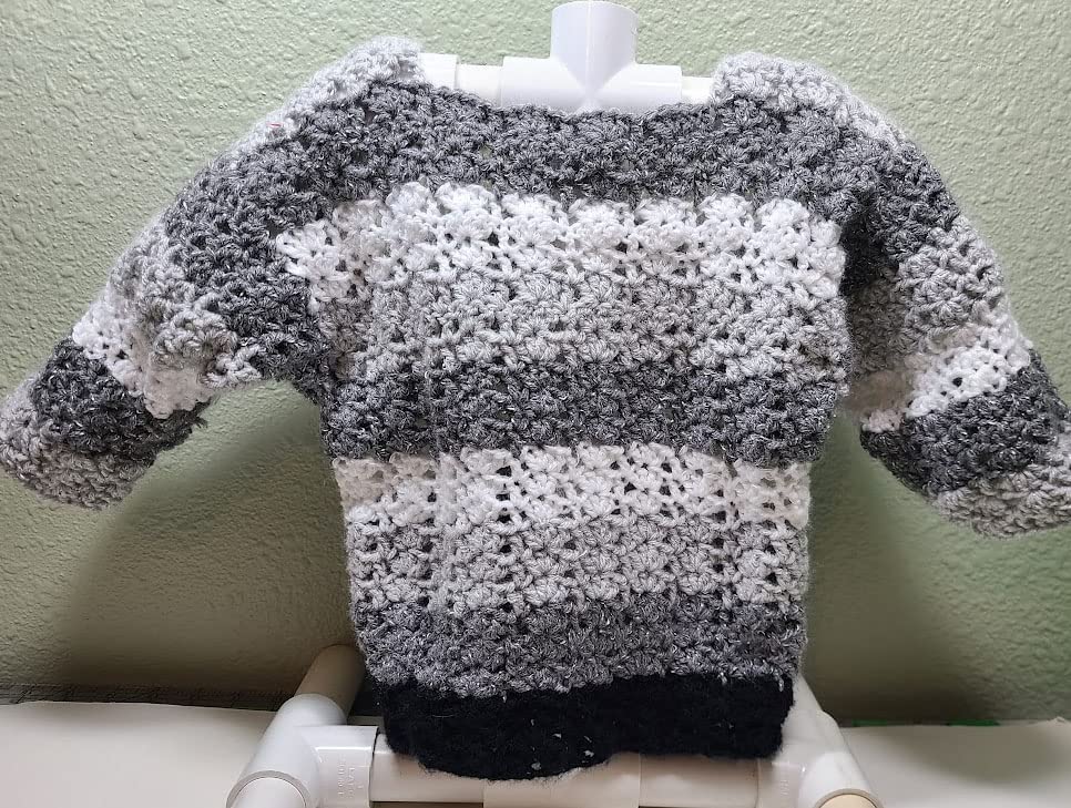 KSS Handmade Knitted Striped Soft Grey/Light Grey/White Pullover Sweater (6 Years) SW-11032