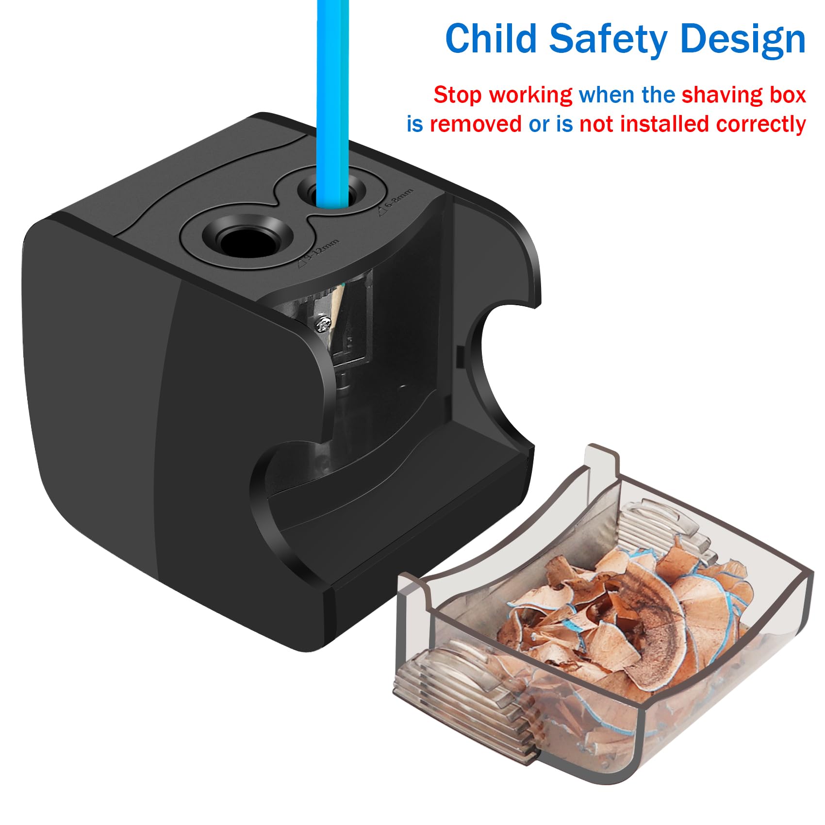 Sacapuntas Electrico USB y Bateria Operado 2 Tamaños 6-12mm, Sacapuntas con Deposito, 4 Cuchillas, Sacapuntas Electrico Profesional para Niños Lápices de Colores adecuado para Escuela, Oficina, Hogare