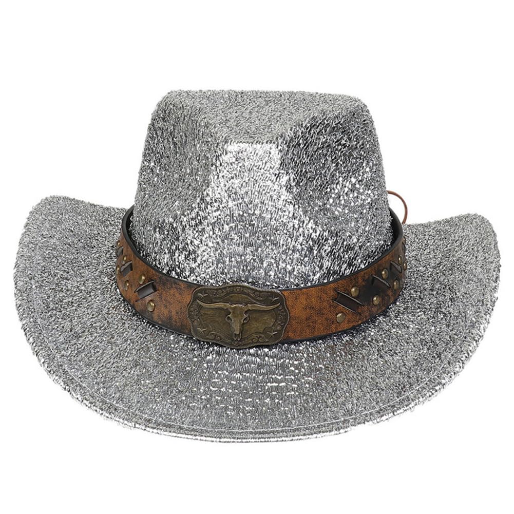 XINCHIA Sparkly Cowboy Hat for Women Men Western Cowgirl Hat Halloween Costume Glitter Disco Cowgirl Hat Party Headwear Adults Wide Brim Hat Outfit Dance Hat for Party Music Festival Cosplay Carnival