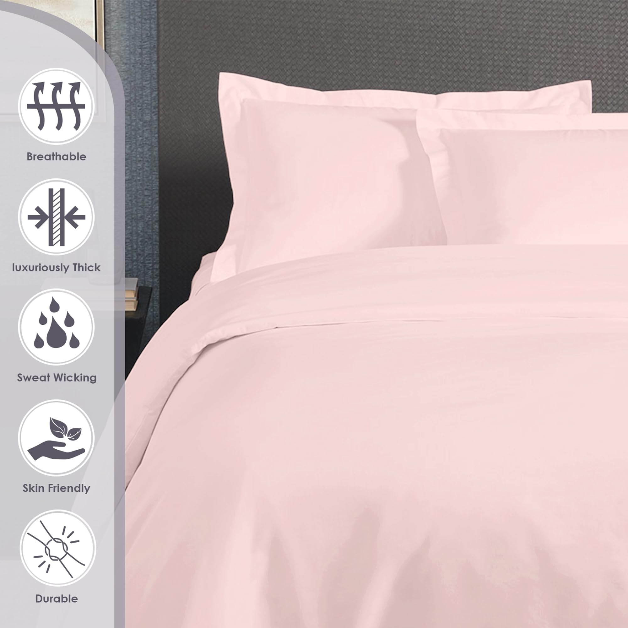 Pizuna Luxurious Cotton Oxford King Size Pillowcases 2 Pack Light Pink 50x90cm - Image 2