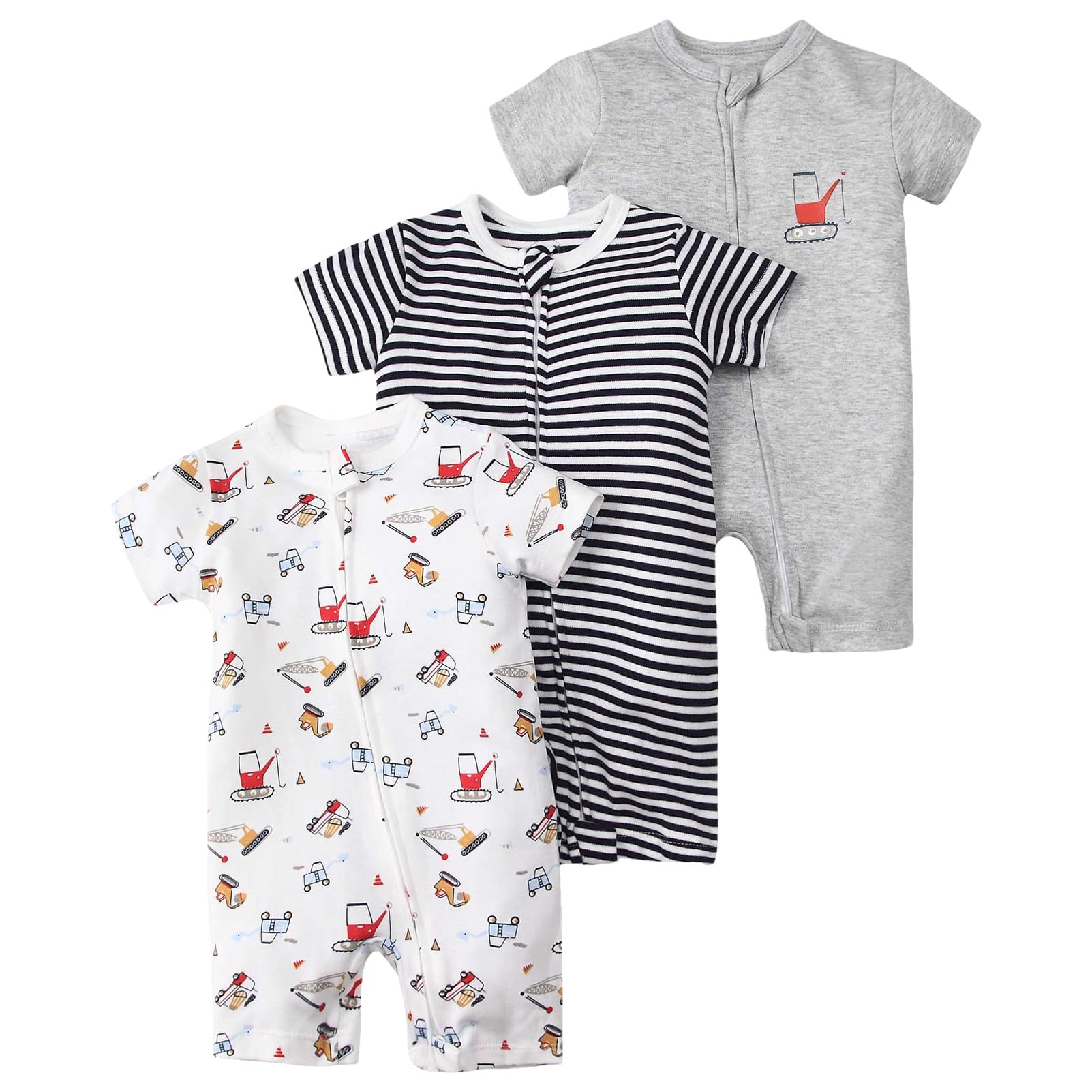 amropi Bimba 3 pezzi Pagliaccetto Cerniera Righe Pigiama Manica Corta Cotone Jumpsuit Tutine