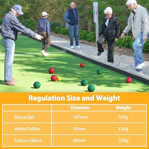 Miniatura 2 de Juego de pelotas de bocce de grado profesional de 107 mm de tamaño y peso de regulación 920 g para torneos oficiales (Rojo y Verde)