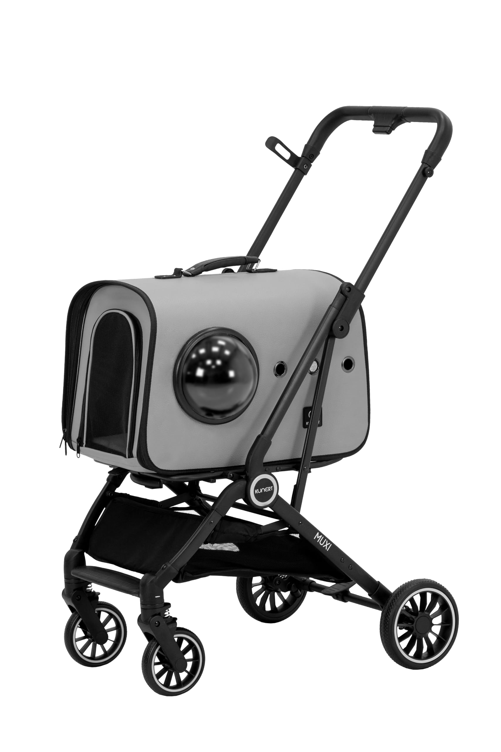 Muxi Carrito para perros y gatos 2 en 1 de lujo plegable con transportín extraíble ruedas delanteras 360° con amortiguación estructura plegable para animales pequeños y medianos (Gris)