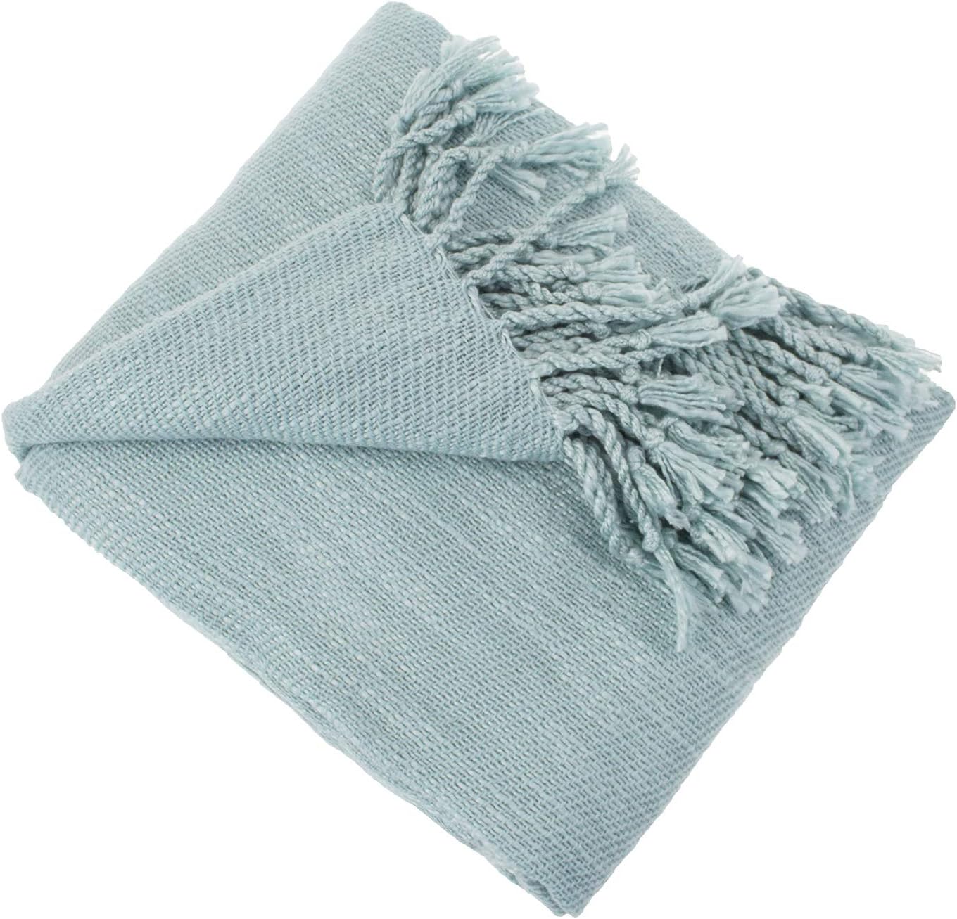 Fennco Styles Aqua Woven Solid Lightweight Throw Blanket with Fringe Design 50" W x 60" L