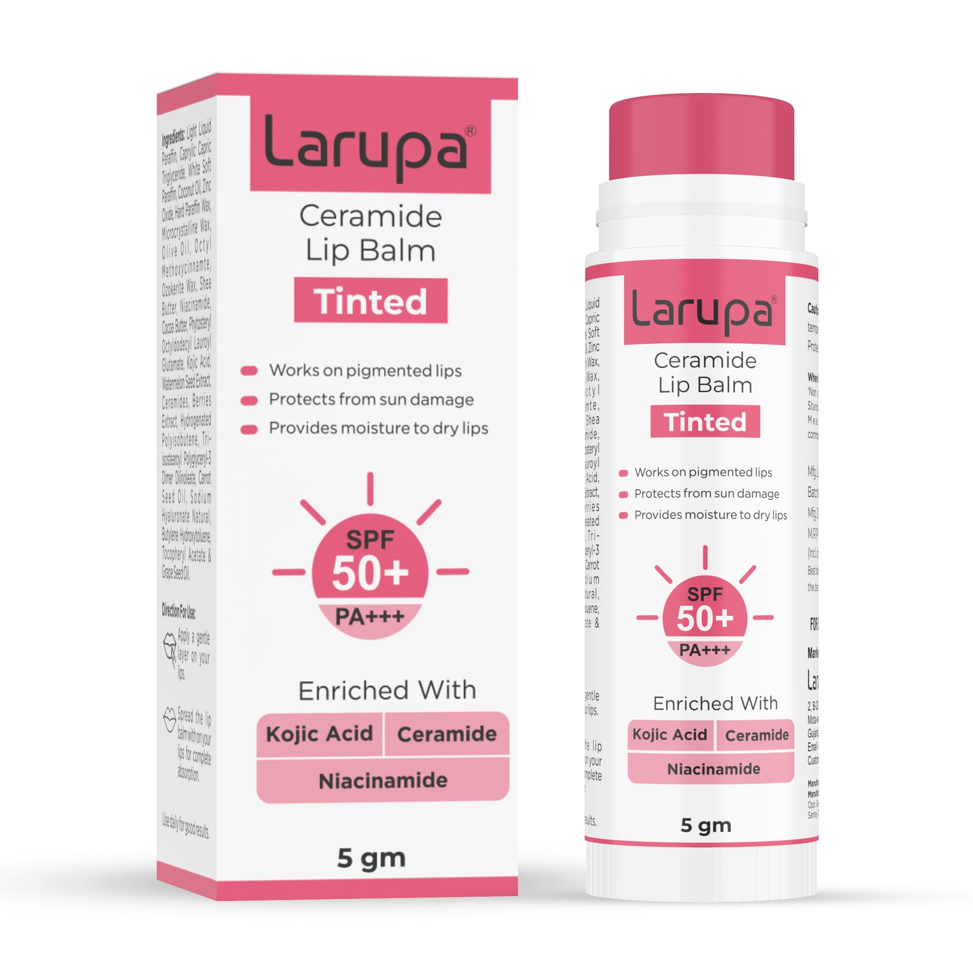 Larupa Tinted Ceramide Lip Balm with SPF50 PA+++ - Kojic Acid & Niacinamide - For Lip Lightening & Protection 5gm-picture-25