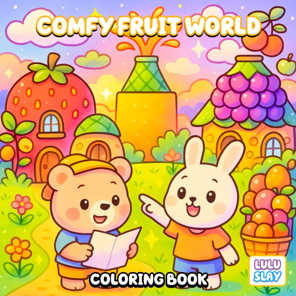 Comfy Fruit World Coloring Book: A Sweet Adventure with Cute Animal Friends