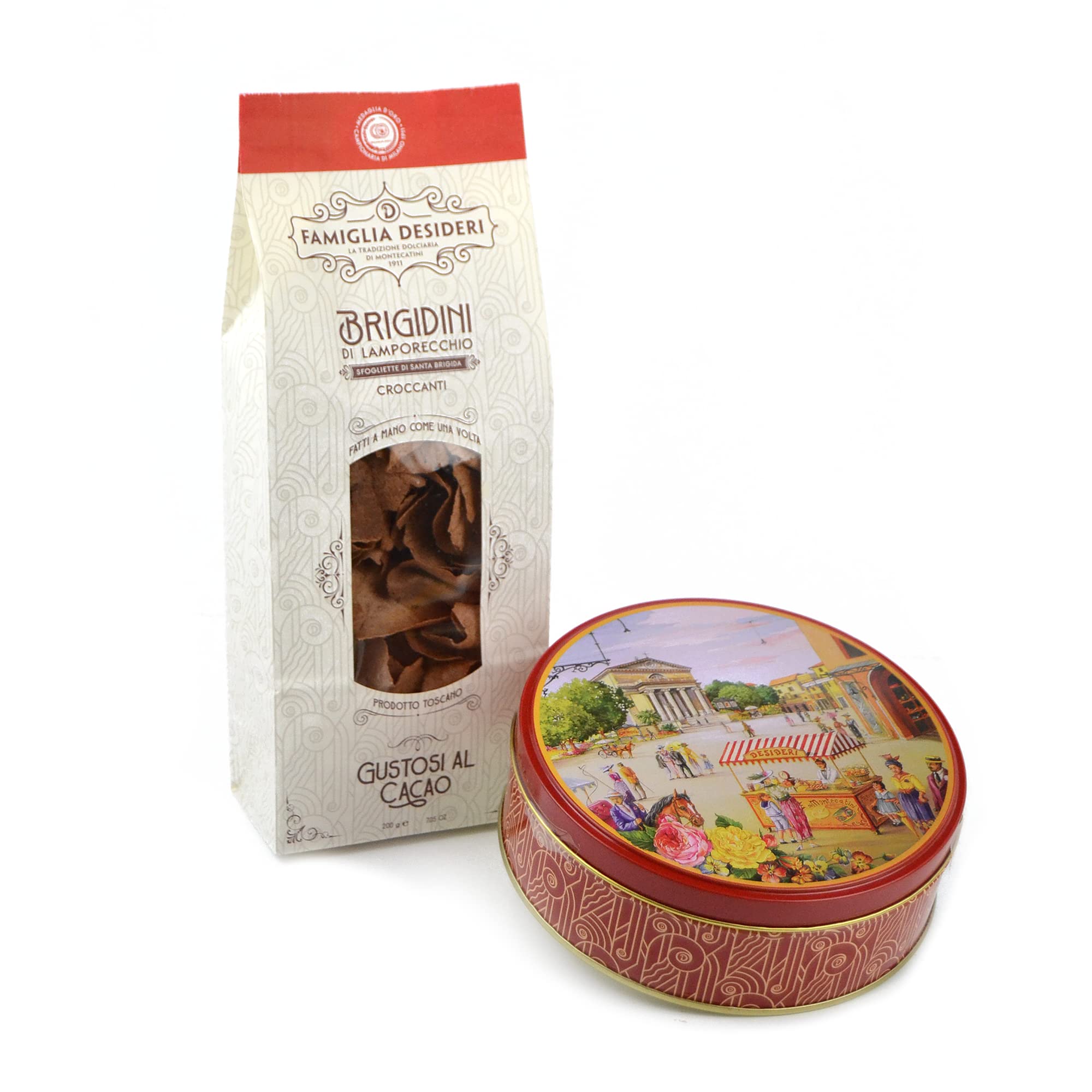 Lata de 450 g (10 unidades) Vainas de Montescatini + 400 g de brídeos de frambuesa sabrosos al cacao para acompañar té y café