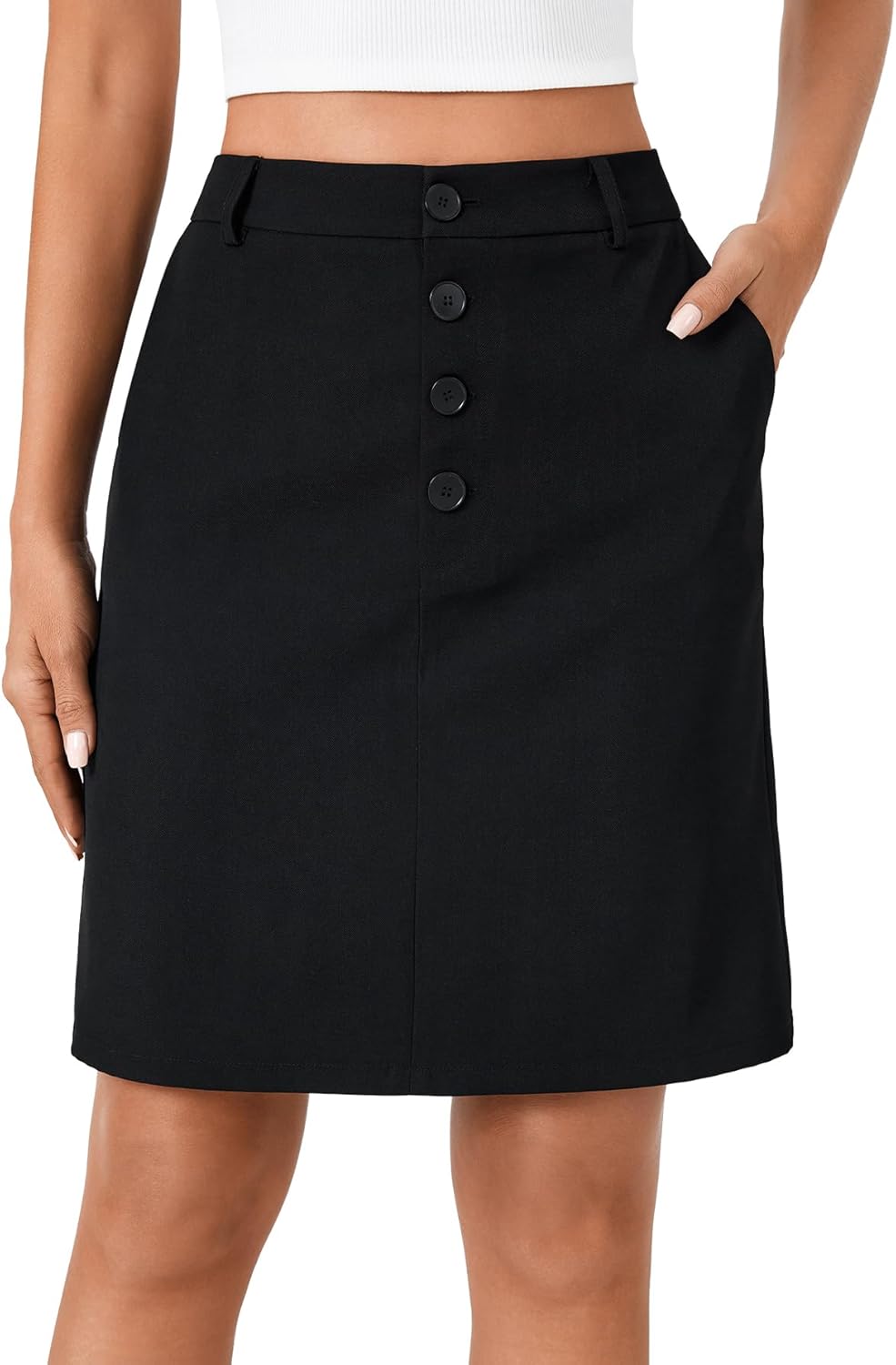 KIFOVEN Women's Casual High Waist Knee Length Skirt Button Basic Elastic Straight Business Suit Skirt with Pockets - Image 2