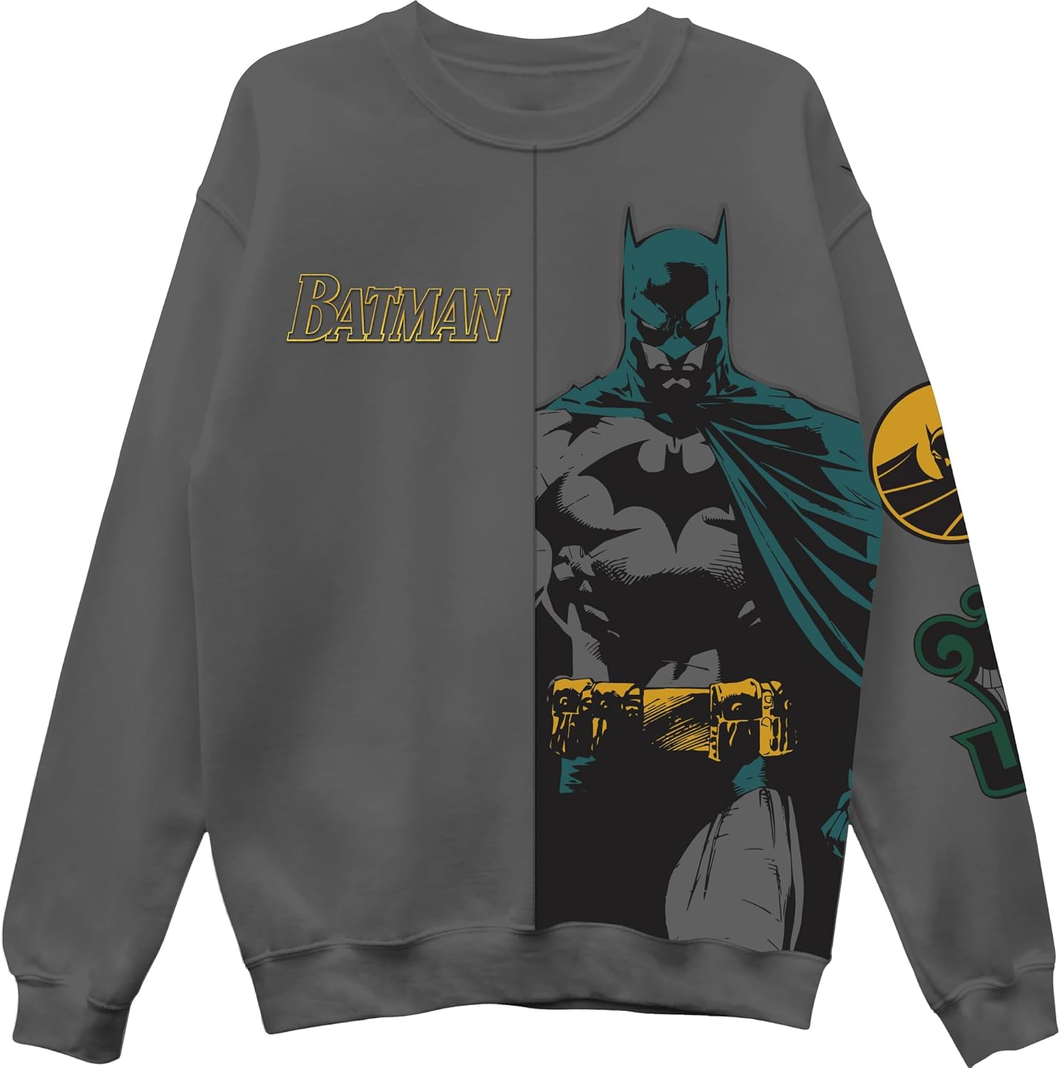 DC Comics Batman Joker Split Fleece Men's Crewneck Sweatshirt with Embroidery Dark Grey - Image 3