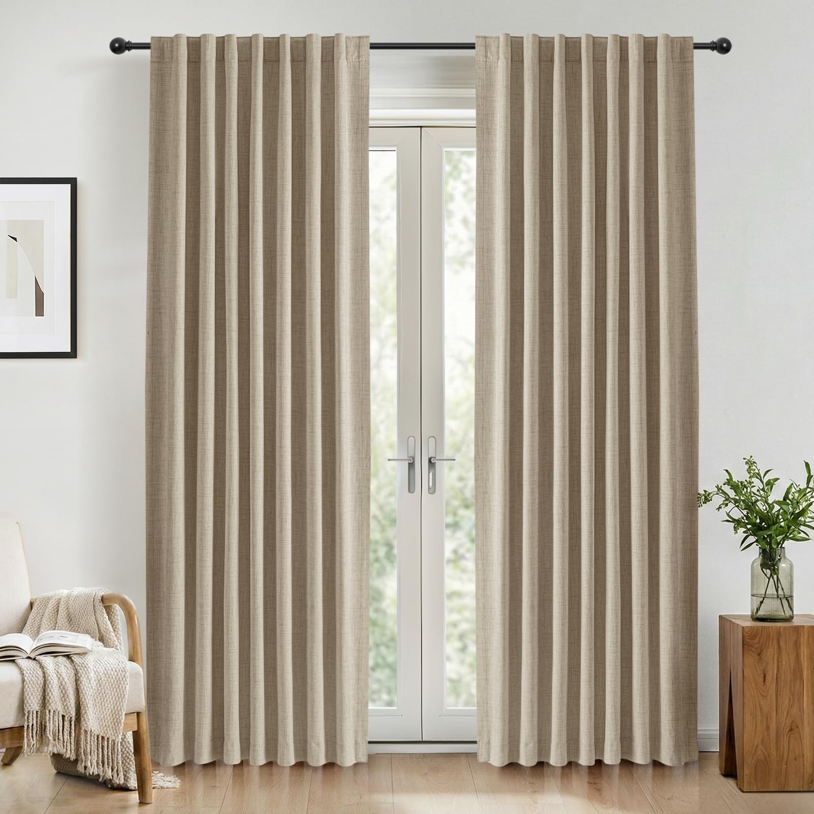 INOVADAY 100% Blackout Curtains for Bedroom 54 Inch Drop 2 Panels Thermal Insulated Curtains for Living Room, Back Tab Rod Pocket Warm Taupe Curtains with Coating Back Layer,46" W x 54" L — image 1