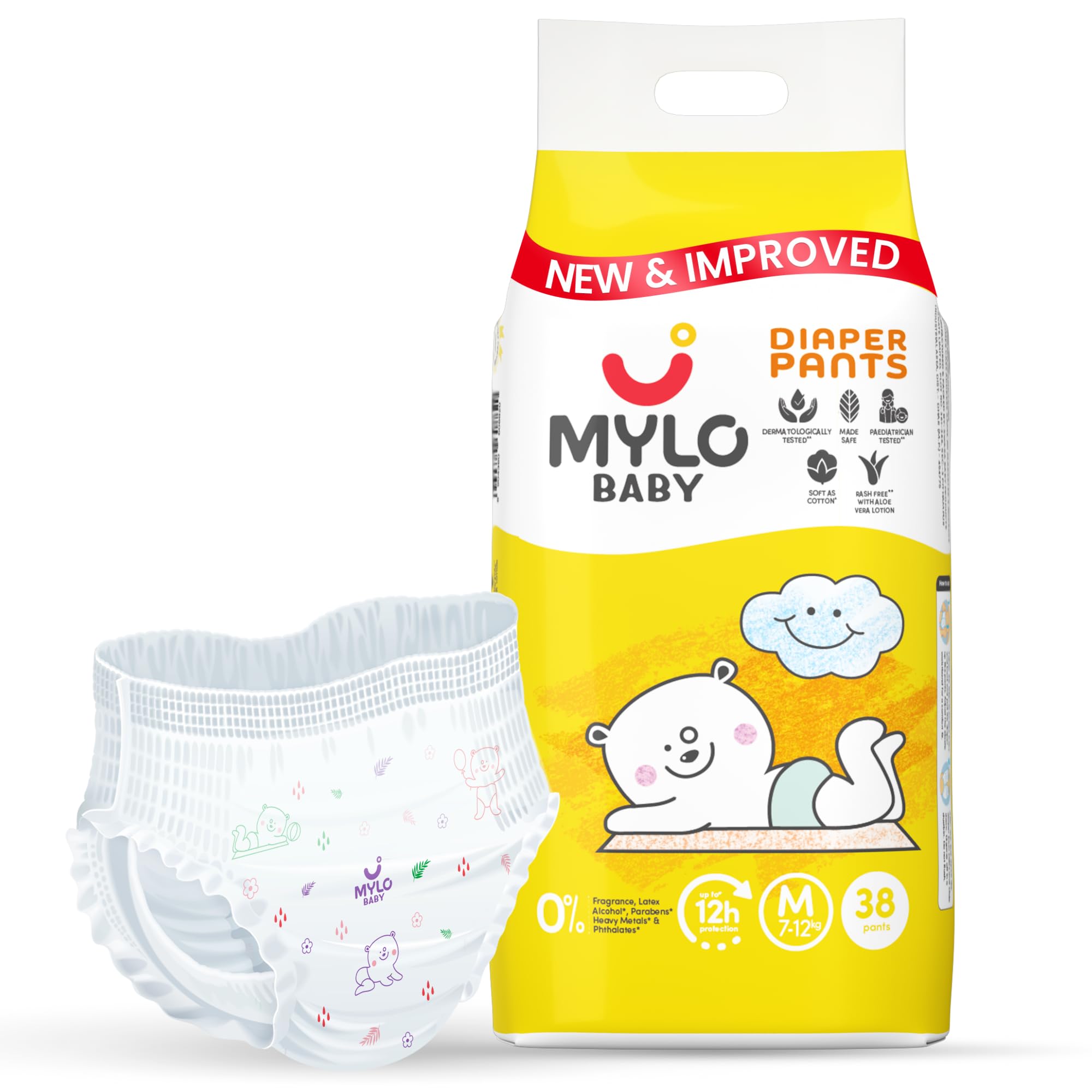 Baby Diaper Pants Medium (M) Size 7-12 kgs (38 count) Leak Proof | Lightweight | Rash Free | Upto 12 Hours Protection | ADL Technology | with Aloe Vera Lotion