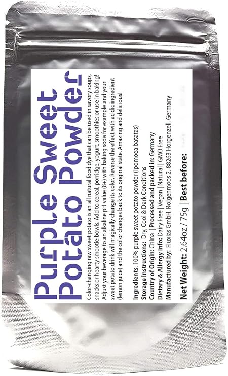 Purple Sweet Potato Powder (Purple Yam, Ube) - 100% Natural - Delicious, Colour-changing Raw Sweet Potato Powder | Add To Cereal, Porridge, Yogurt, Smoothies | Net Weight: 75g