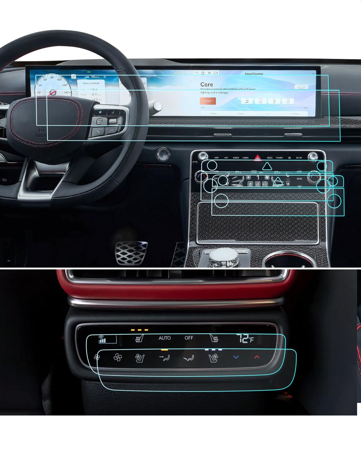 (8PCS) 2025 Genesis GV80/G80 Screen Protector For GV80/G80 (Standard/AWD/Select/Advanced/Prestige) 27Inch Navi*2+AC*2+Rear AC*2 Touchscreen Nano Film, 2025 GV80/G80 Accessories Anti-Fingerprints