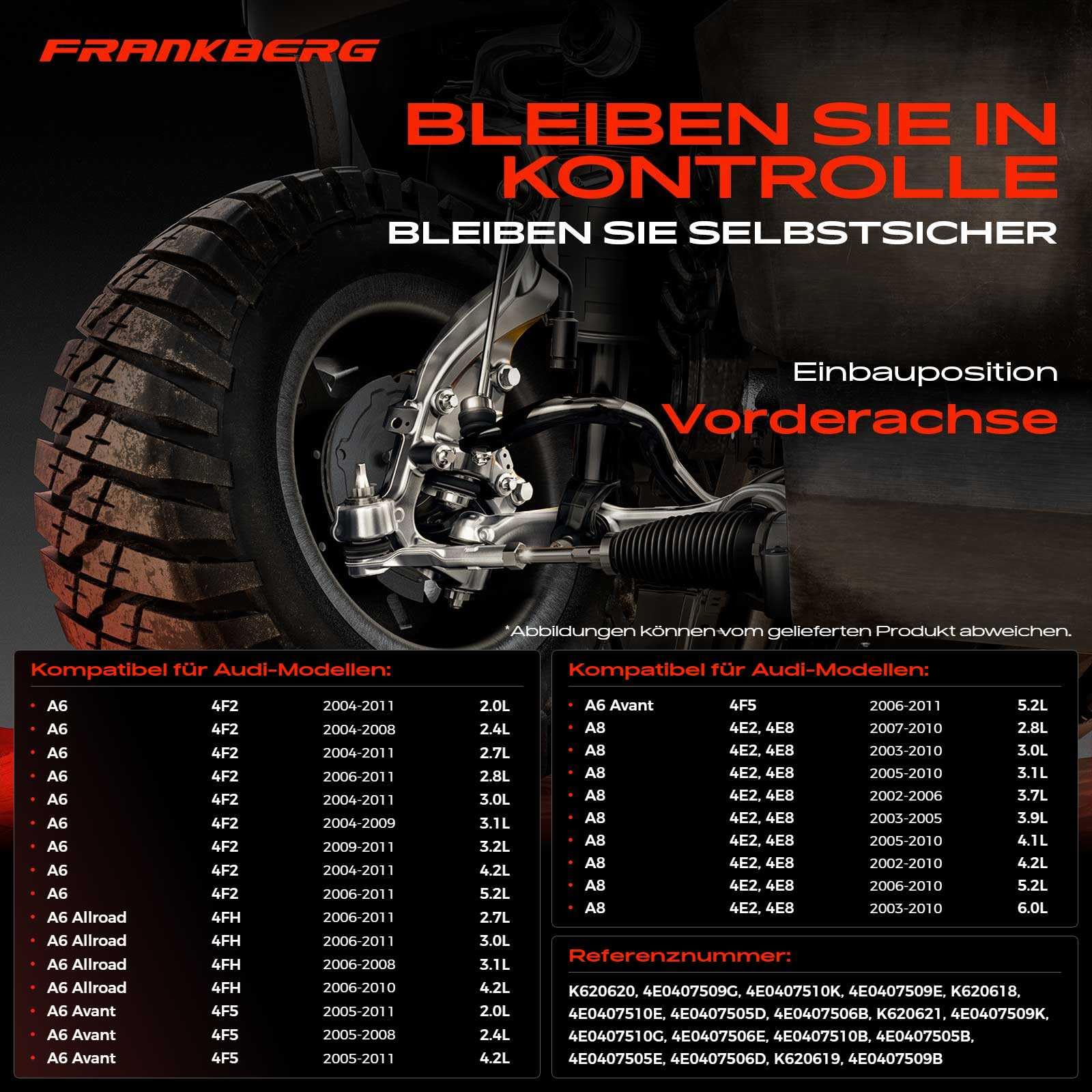 Frankberg 4x Querlenker Satz Vorderachse Links Rechts Kompatibel mit A6 4F2 A6 Avant 4F5 A8 4E2 4E8 P.h.a.e.t.o.n 3D1 3D2 3D3 3D4 3D6 3D7 3D8 3D9 Replace# 4E0407509K