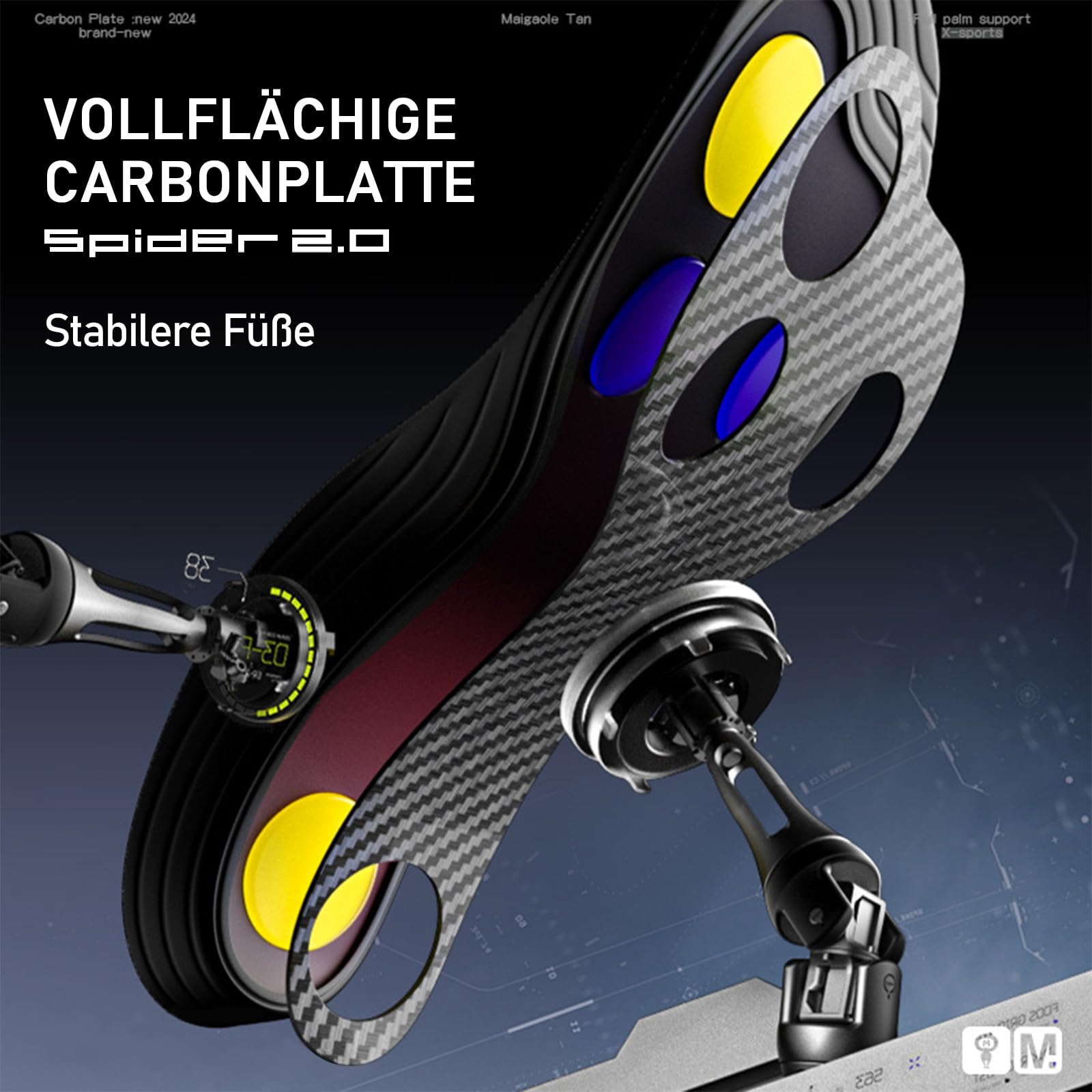 Solette Sportive in Fibra di Carbonio con Supporto Arco Plantare - Alta Flessibilità per Sport di Salto come Basket & Tennis (Unisex) - EU 39-40