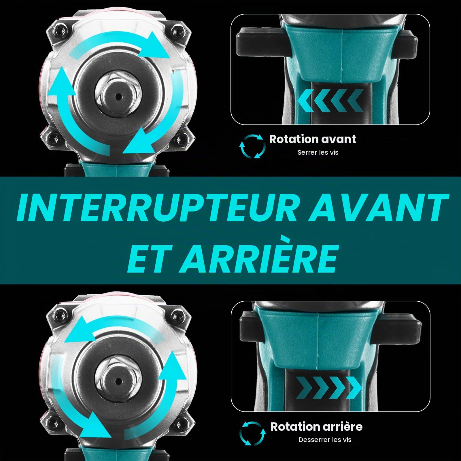 ONEVAN Cle a Choc Sans Fil 700 Nm, avec 2 batteries et jeu de douilles | Sans balais, 2 batteries de 3000 mAh, 4 vitesses, avant et arrière, inclut une boîte à outils et un adaptateur de perçage