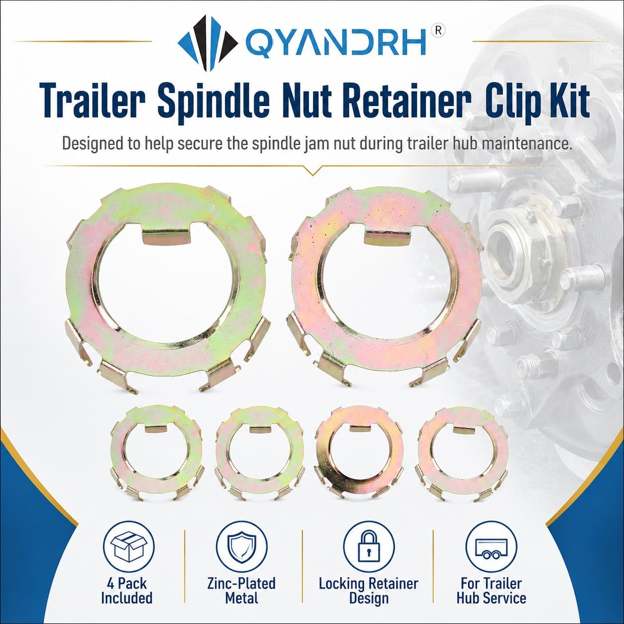 6-190 Trailer Spindle Nut Retainer Clips, Compatible with 2,000-8,000 Lbs Trailer Axles, Replacement Lock Washer Hardware for 006-190-00 4-Pack