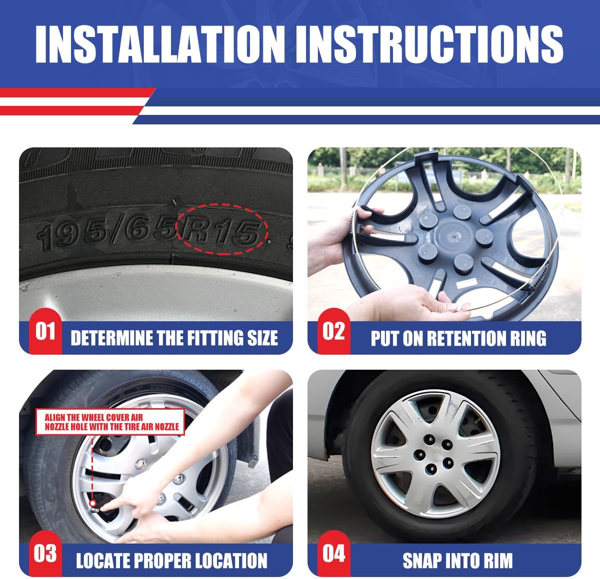 Hubcaps 15" Compatible with 2005-2008 Toyota Corolla Wheel Rim Cover Hub Caps Style Replacement Snap On, PP Material, 15 Inch Wheel Cover, Lacquer (Set of 4)