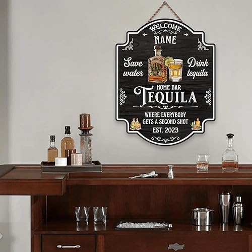 Miniatura 133 de Placa de pared de madera de bar de tequila mexicano personalizado, letrero de bar de México, letrero rústico para pub para el hogar, decoración de 01