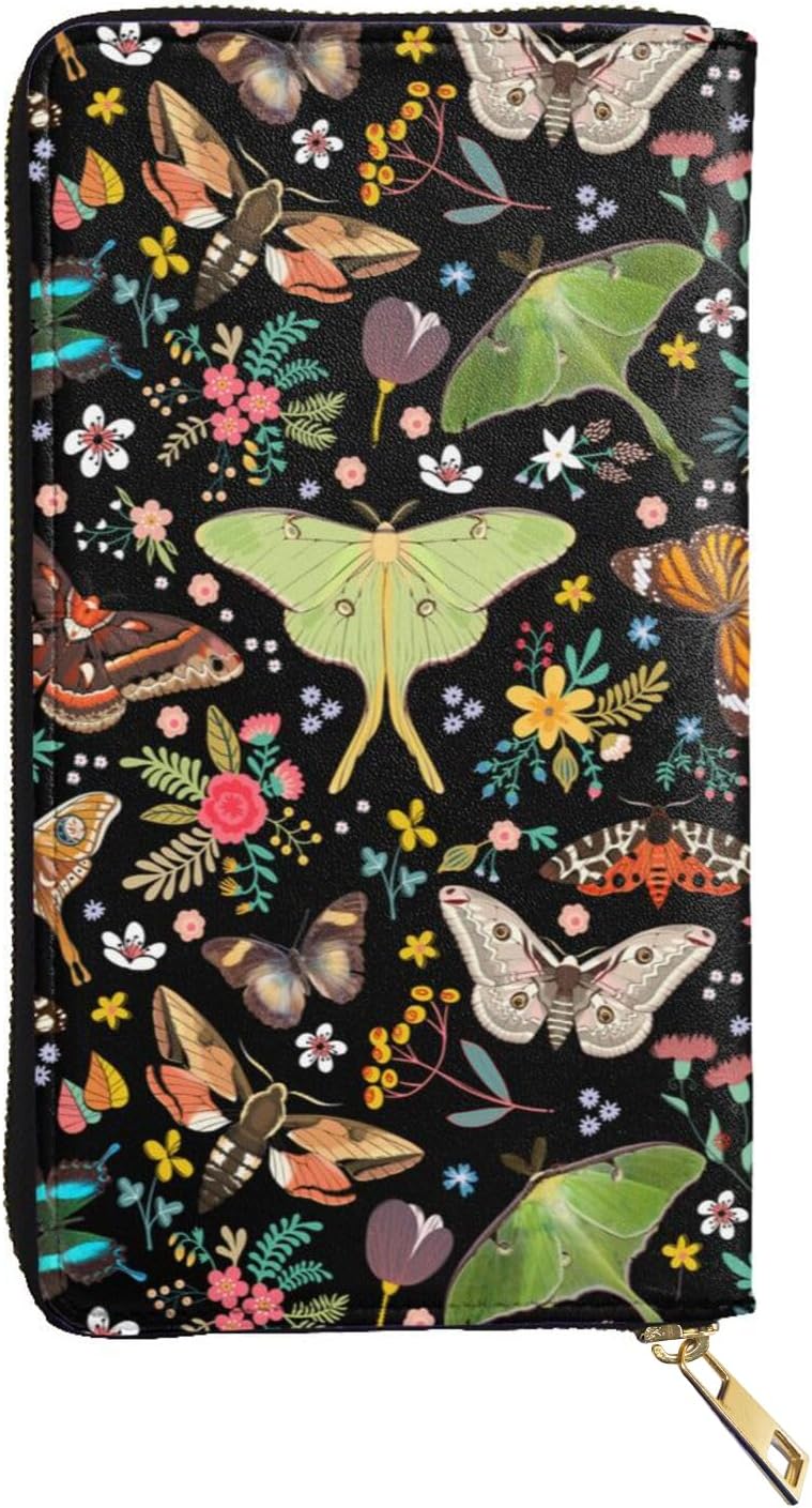 Magic Butterflies Wallet Slim Thin Leather Purse Wallet With Zip Around Clutch Casual Handbag For Phone Key Credit Cards