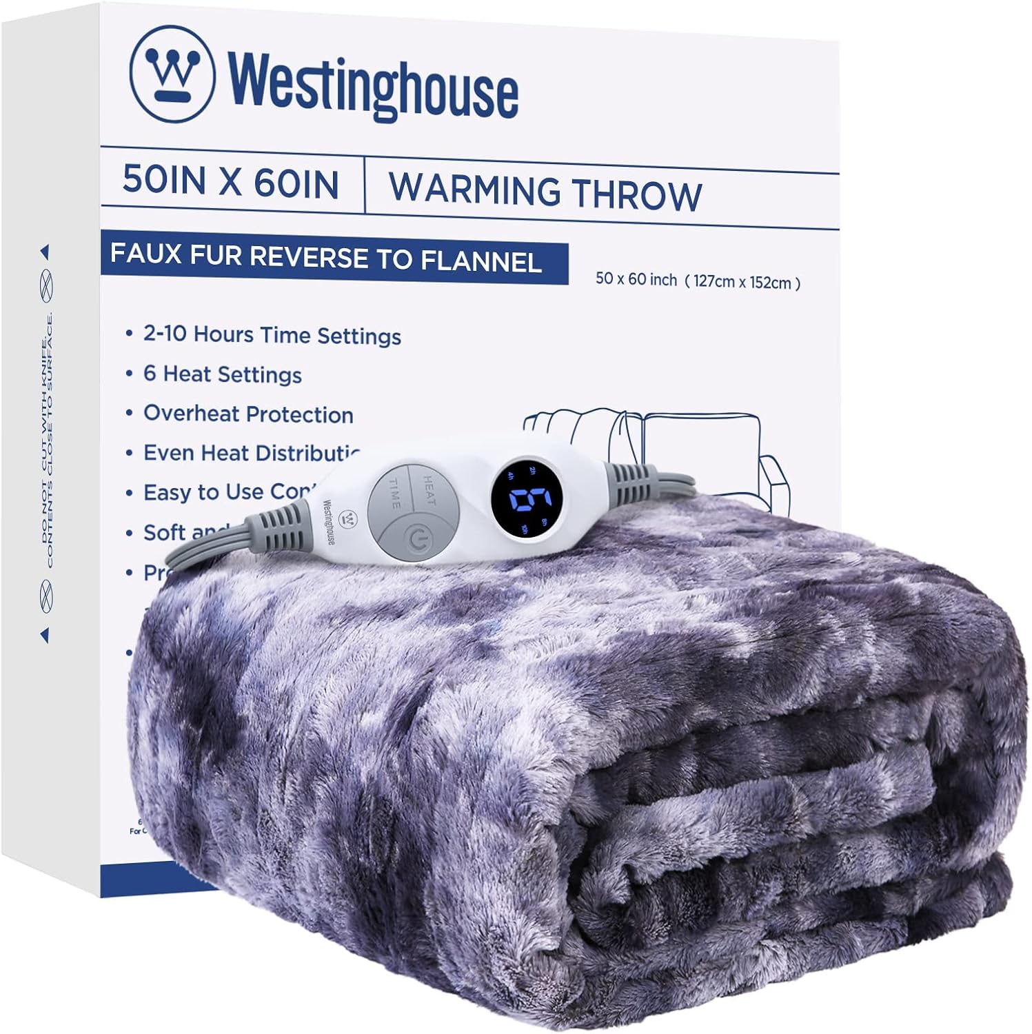 Westinghouse Electric Blanket Heated Throw TieDye Blanket, 6 Heating
