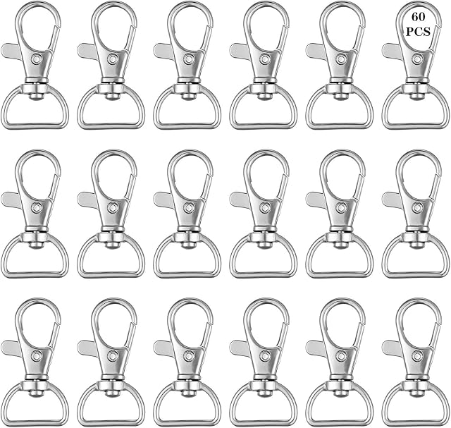 Aoliandatong 60 Pcs Swivel Keyrings Clasps, D Ring Clip Keychain Lanyard Swivel Snap Hooks Clips, Lobster Claw Clasps (0.59 Inside Width)