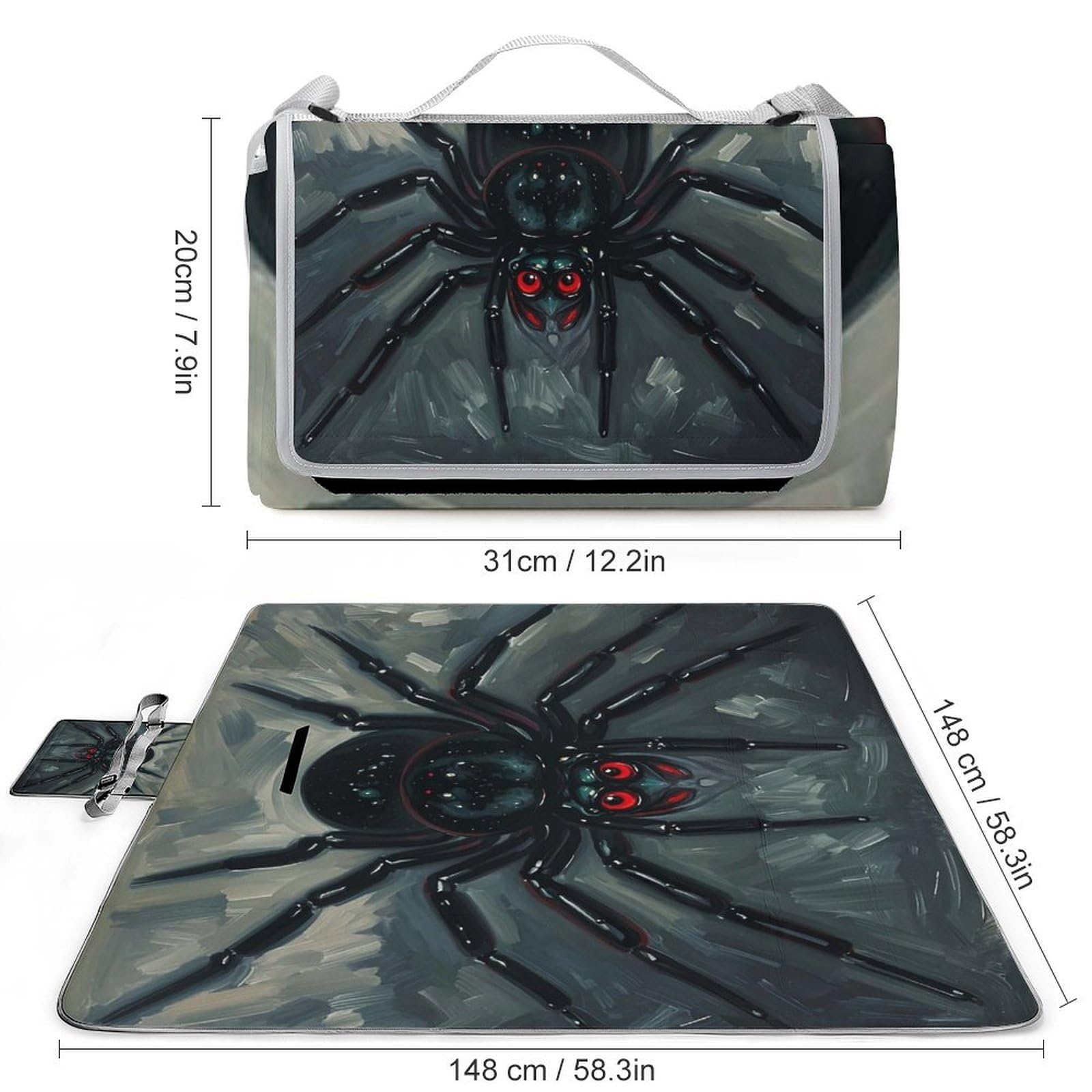 Tappetino da picnic con ragno spaventoso, pieghevole, impermeabile, con borsa per tote, grandi tappetini da picnic all'aperto, 147,3 x 147,3 cm, coperta da campeggio per spiaggia, parco