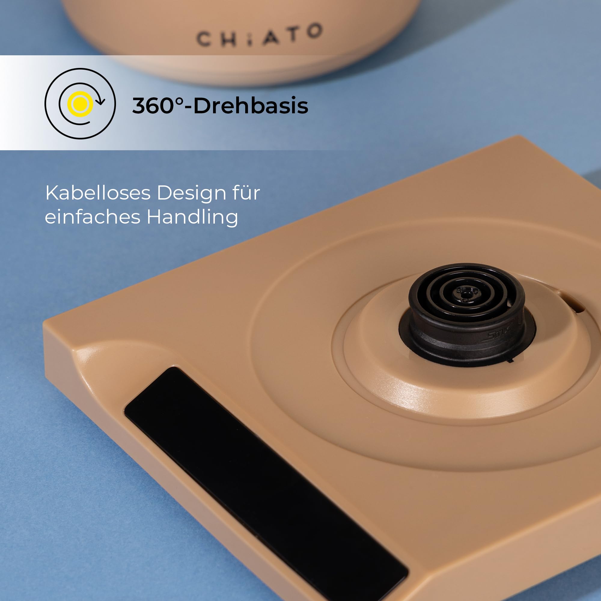 flowPLAY Wasserkocher Temperatur Einstellbar 0,6L – Kleiner Edelstahl Wasserkocher mit Warmhaltefunktion, Mini Wasserkocher Digital, Kompakt & Modern (Beige)