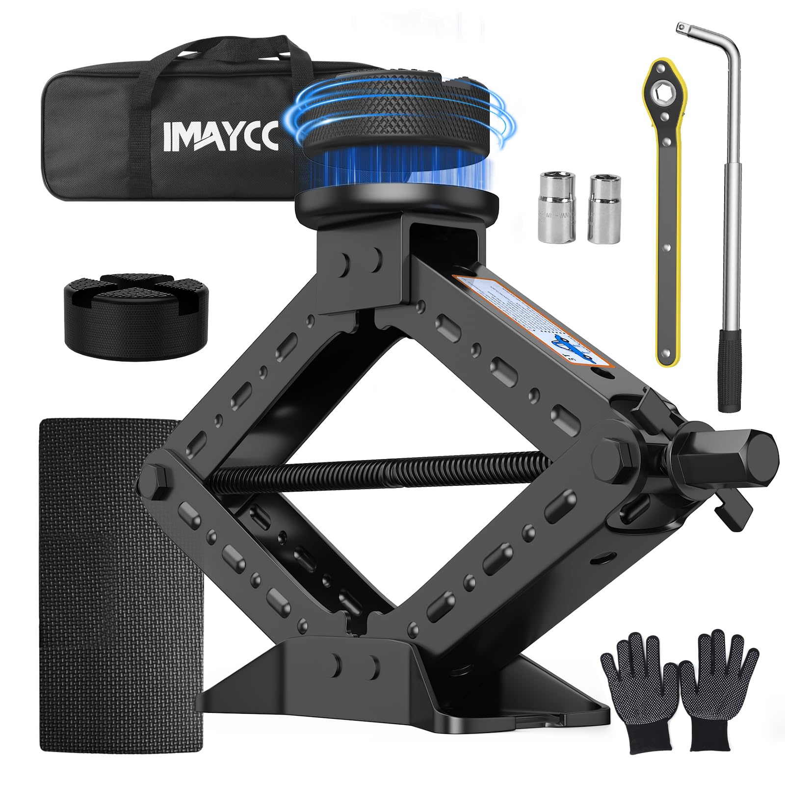 IMAYCC 3T Cric Per Portatile Auto con Universale Tampone In Gomma | Cric a Forbice Acciaio Laminato a Freddo Con Chiave Per Dadi Ruota,Kit Emergenza Auto Per Manutenzione Riparazione