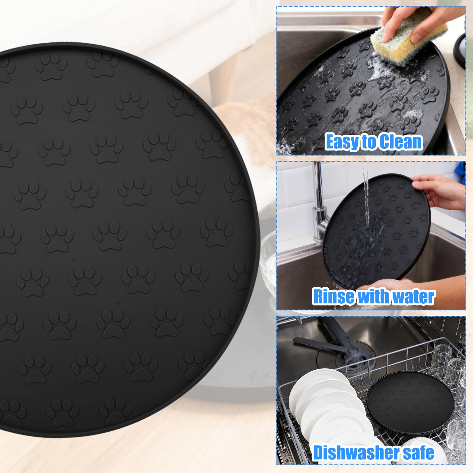 Tappetino In Silicone Per Ciotole Di Cani E Gatti – 2 Pezzi Rotondi Grigi 27,5 Cm Antiscivolo E Facili Da Pulire