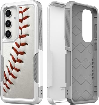 for S25, Unique Pattern Shock-Absorption Hard PC and Inner Silicone Hybrid Dual Layer Armor Defender Case for Samsung Galaxy S25 Baseball Sports White