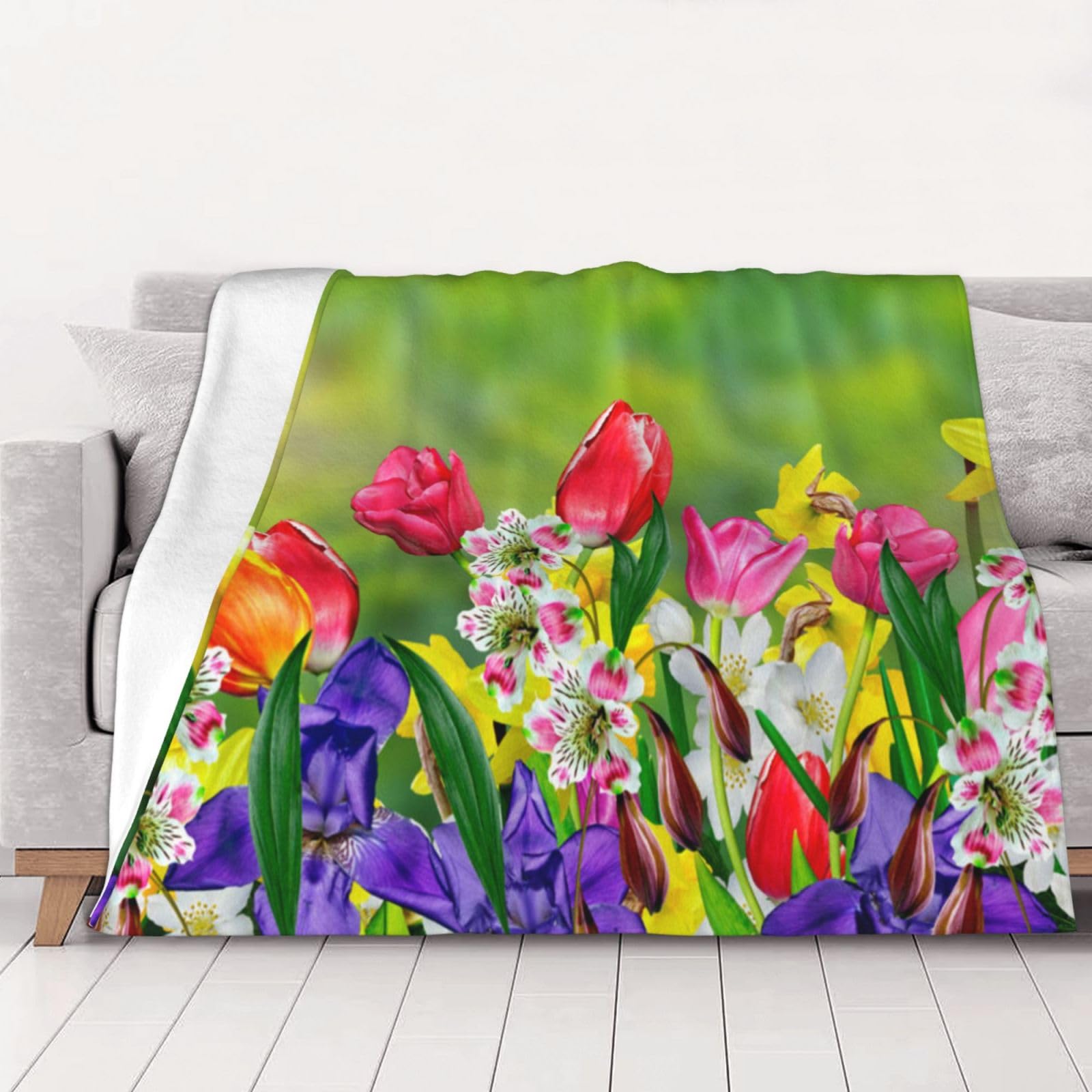 Couverture en flanelle fleurs de printemps jonquilles 150x125 cm douce