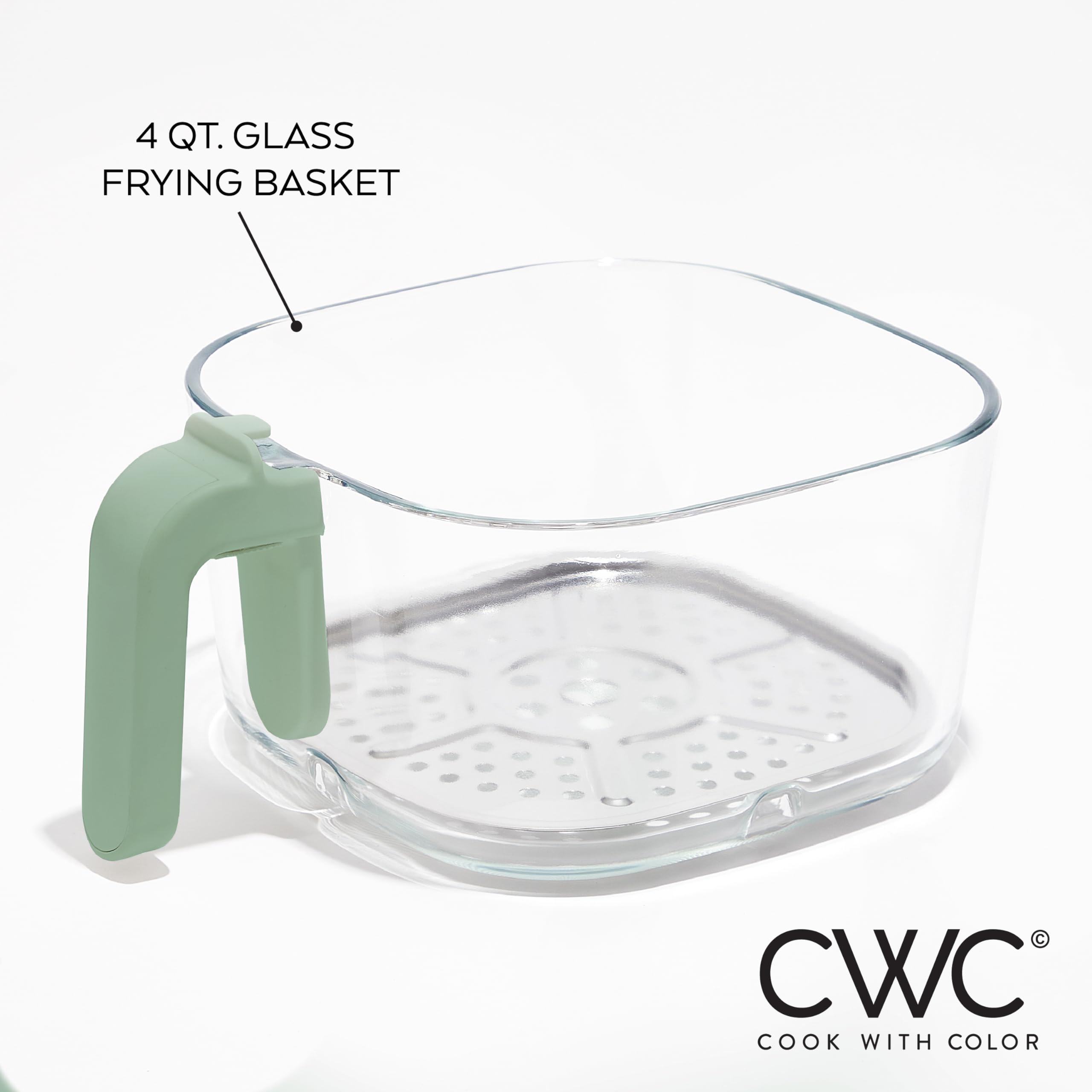 COOK WITH COLOR Colorful 1200W 4Qt Air Fryer: Glass Basket, Dishwasher Safe, 60min Timer, 6 Presets, Temp Control 175F-400F, 4 QT, Dark Sage