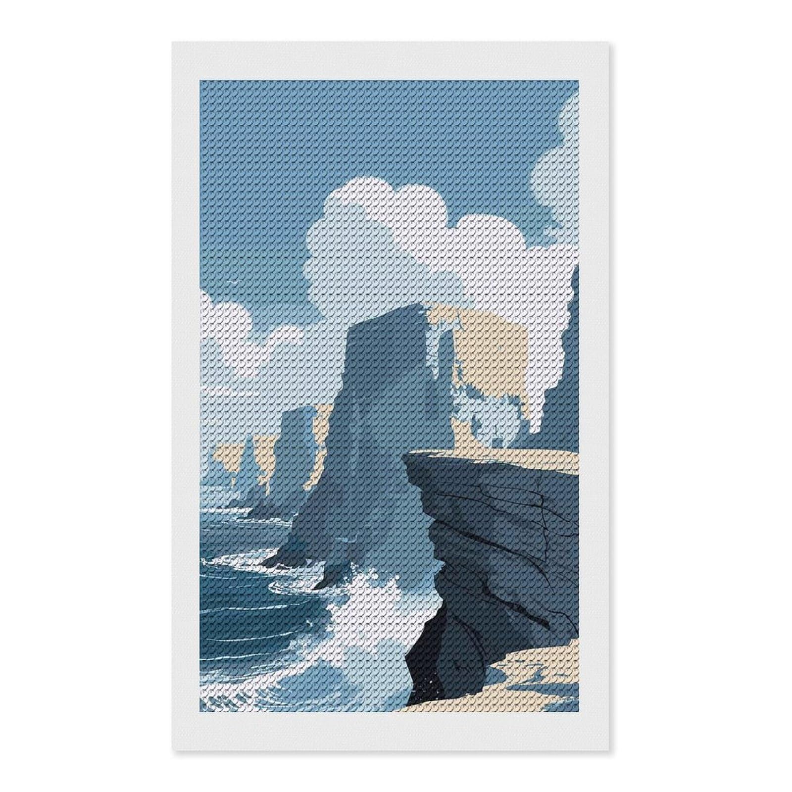 Junmoney Coastal Cliffs Landscape Illustration Diamond Painting Canvas Kit 12"x20", Round Gems, Living Room Decor, Seasonal Gift Choice, Modern Decor