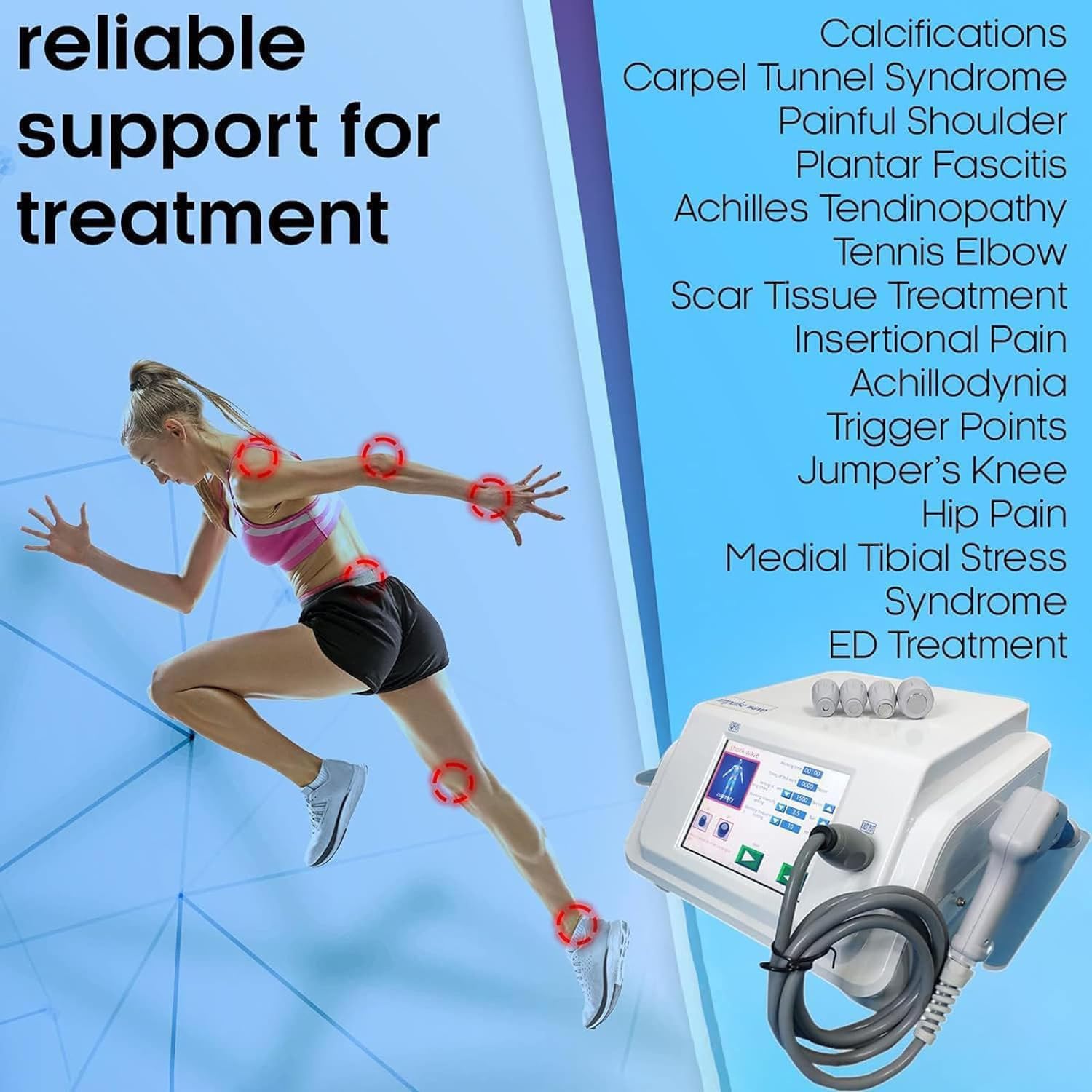 Máquina Terapia Ondas Choque Extracorpóreas Electromagnético E-D Alivio Dolor Masajeador Músculos Profundos Dispositivo Relajación Con 5 Cabezales Masaje
