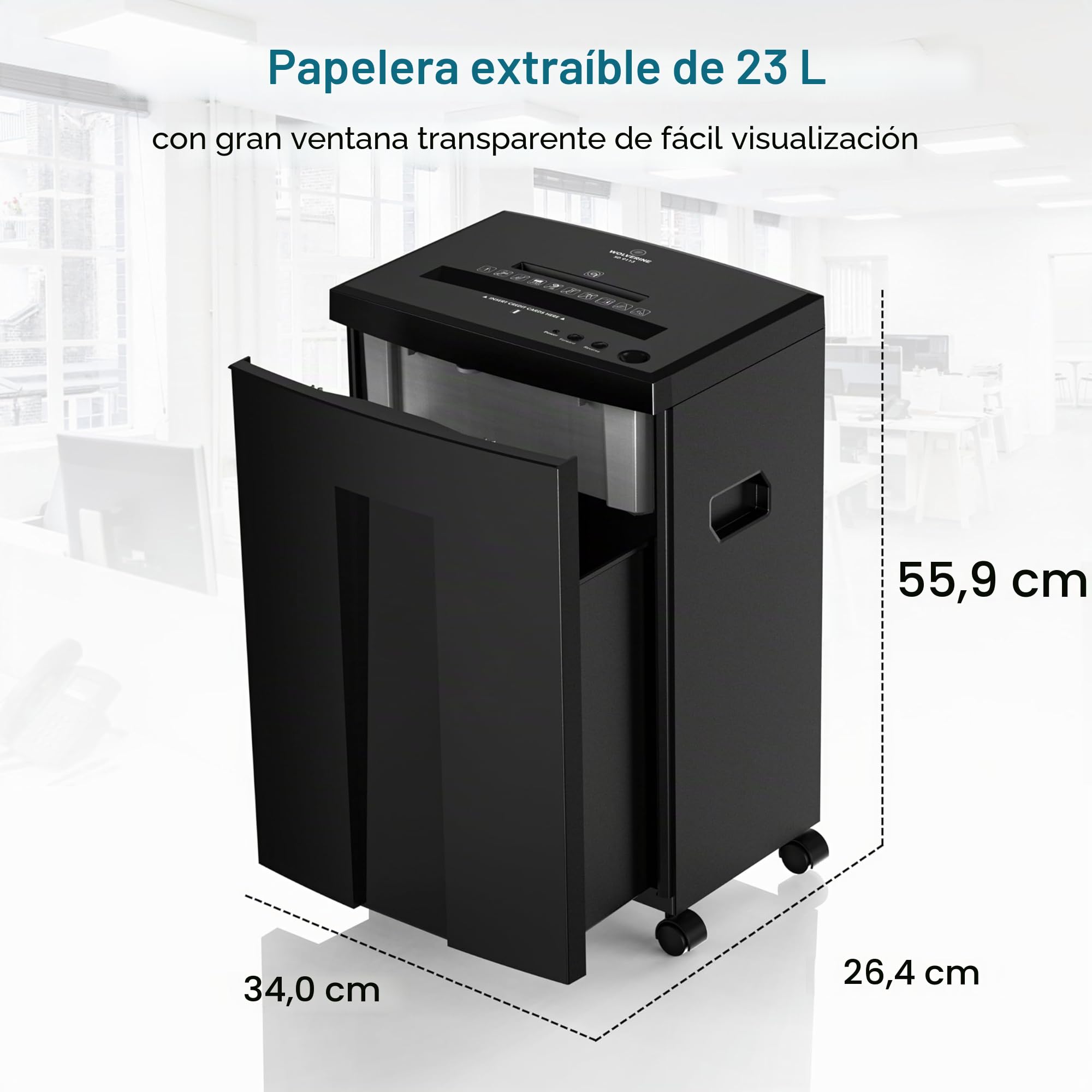 WOLVERINE - Trituradora ultrasilenciosa de Alta Seguridad P4 y Corte Cruzado de hasta 18 Hojas de Papel Resistente, CD o Tarjetas, Ideal para Uso doméstico, SD9113,Negro