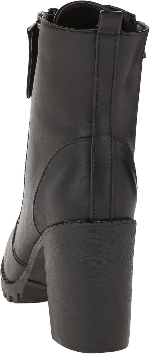 Soda Women's Malia Faux Lace Up Chunky Lug Sole Combat Boot 5.5 Black Polyurethane