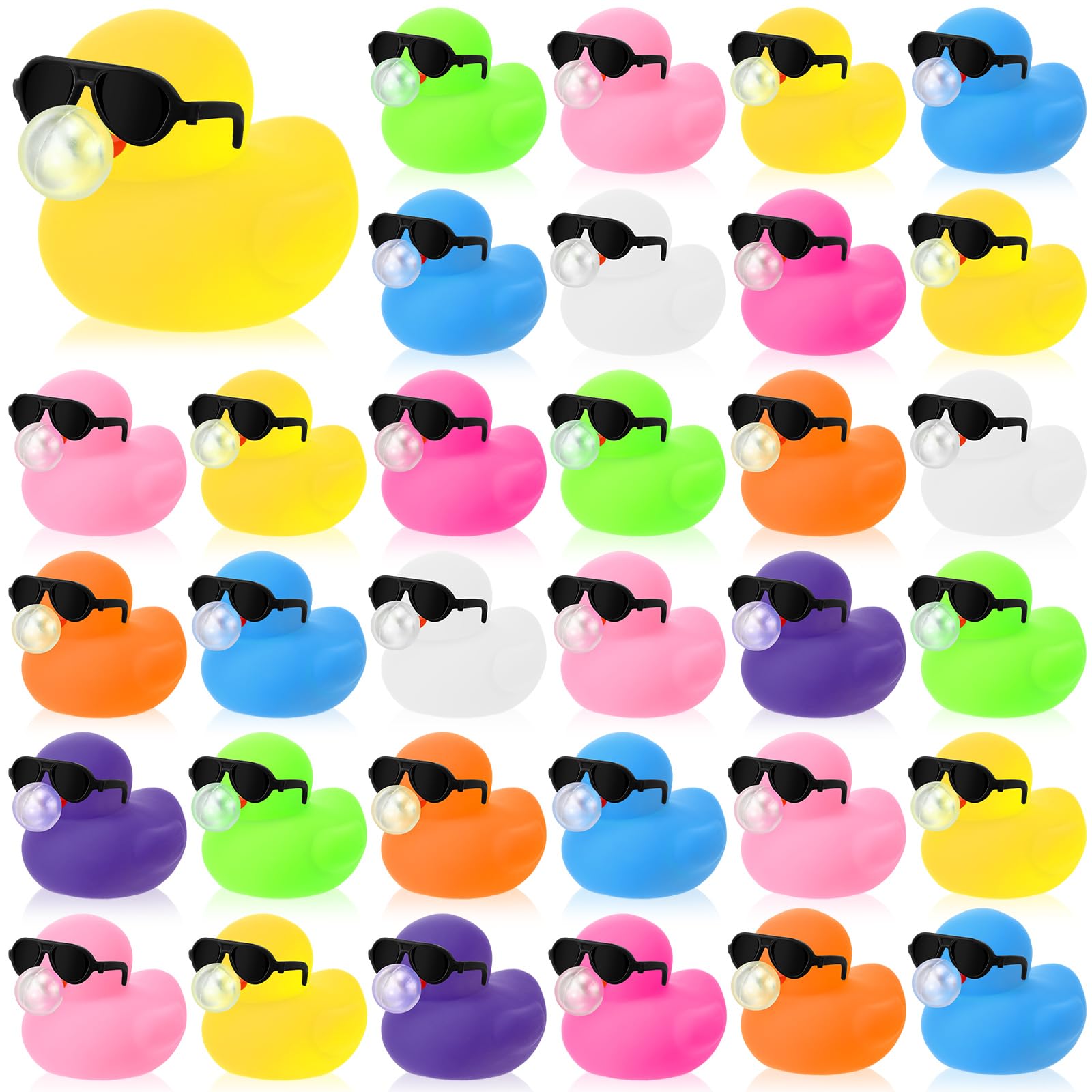 HyDren Mini Bubble Rubber Ducks with Sunglasses Set Squeeze Bubble Toy Bulk 2 Inch Rubber Duck Squeaky Float Water Bath Pool for Kid Birthday Party Favor Supply Prize Rewards(24 Pcs, Colorful)