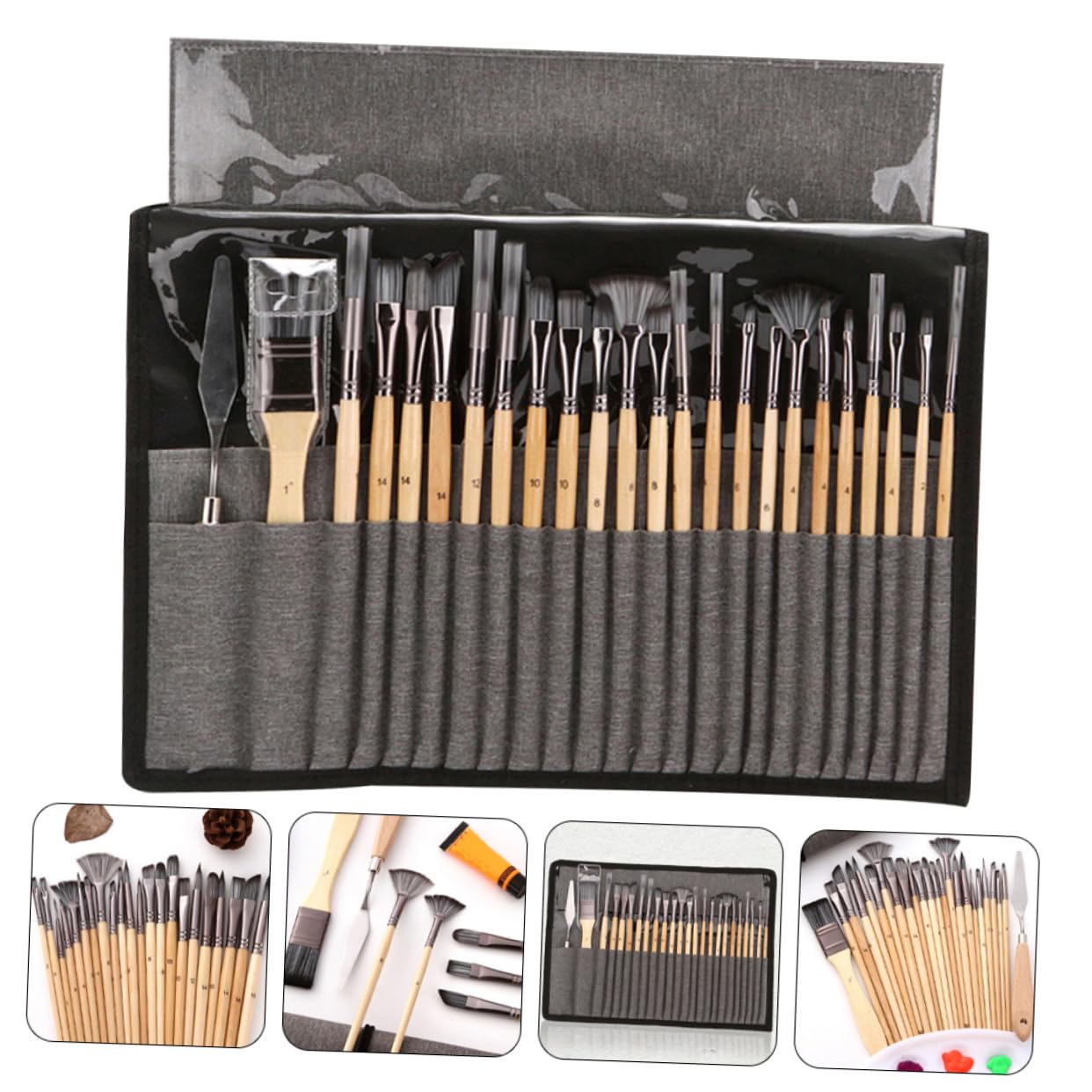 PLAFOPE 24stücke Pinselset Zum Malen Mit Nylon Haar Für Aquarell Ölmalerei Gouachemalerei Acrylmalerei Nagellack Gesichtsbemalung Detailpinsel-Set Für Künstler Und Bastelbedarf