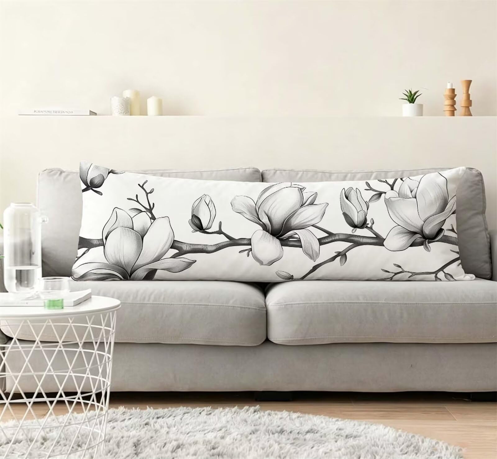 Bianco-3 Federe Cuscino Letto 55 x 160 cm, Grande Cuscini per Divano Lino, | Doppia Faccia Stampa, Arco Fodera per Cuscino Decorativa, con Cerniera, Cuscino per Dormire Sul Fianco j-8
